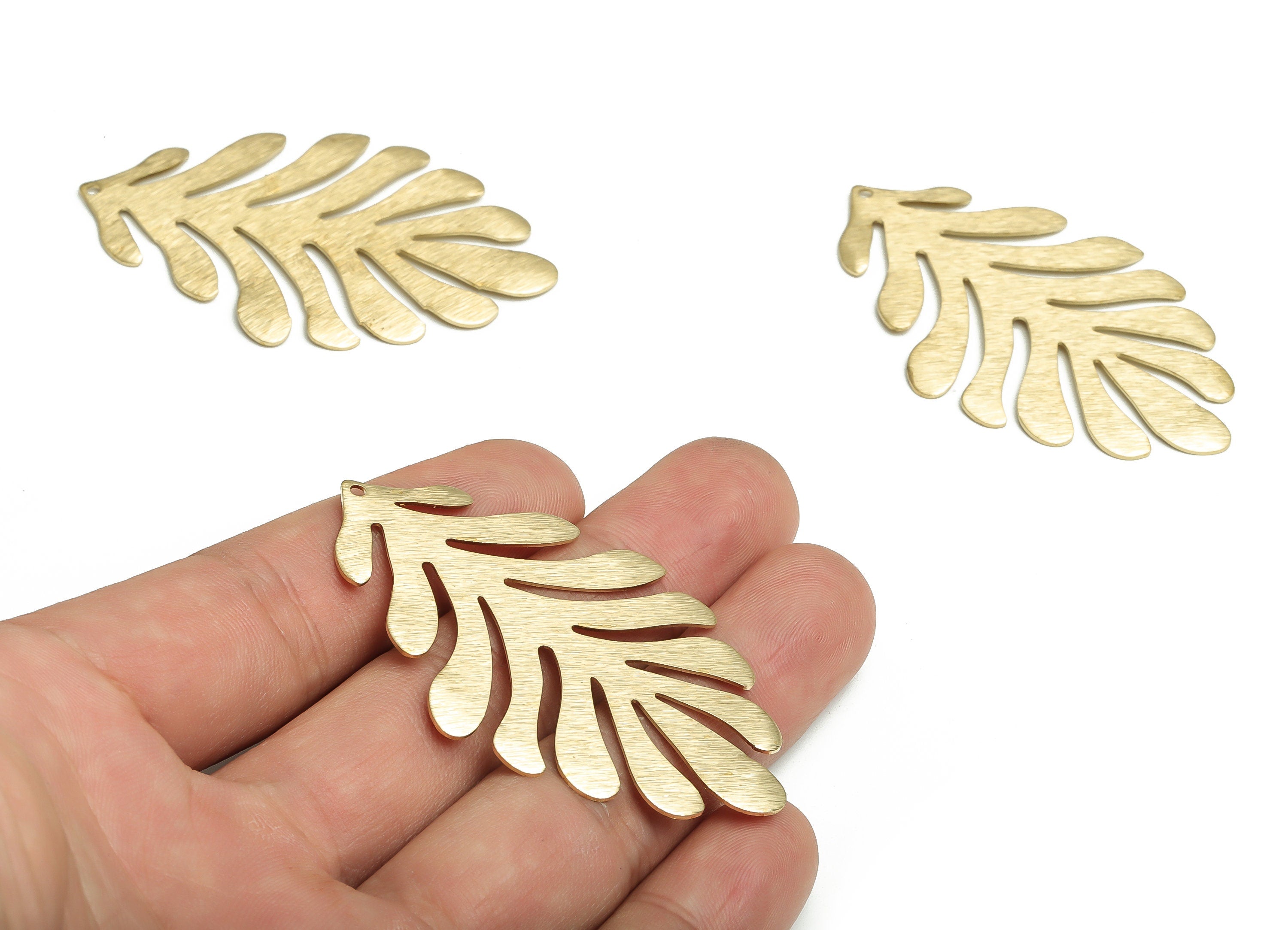 Brass Textured Leaf Earring Charms - Raw Brass Leaf Pendant - DIY Jewelry Making Supplies - 58.31x37.36x0.93mm - PP4713 - DOMEDBAZAAR