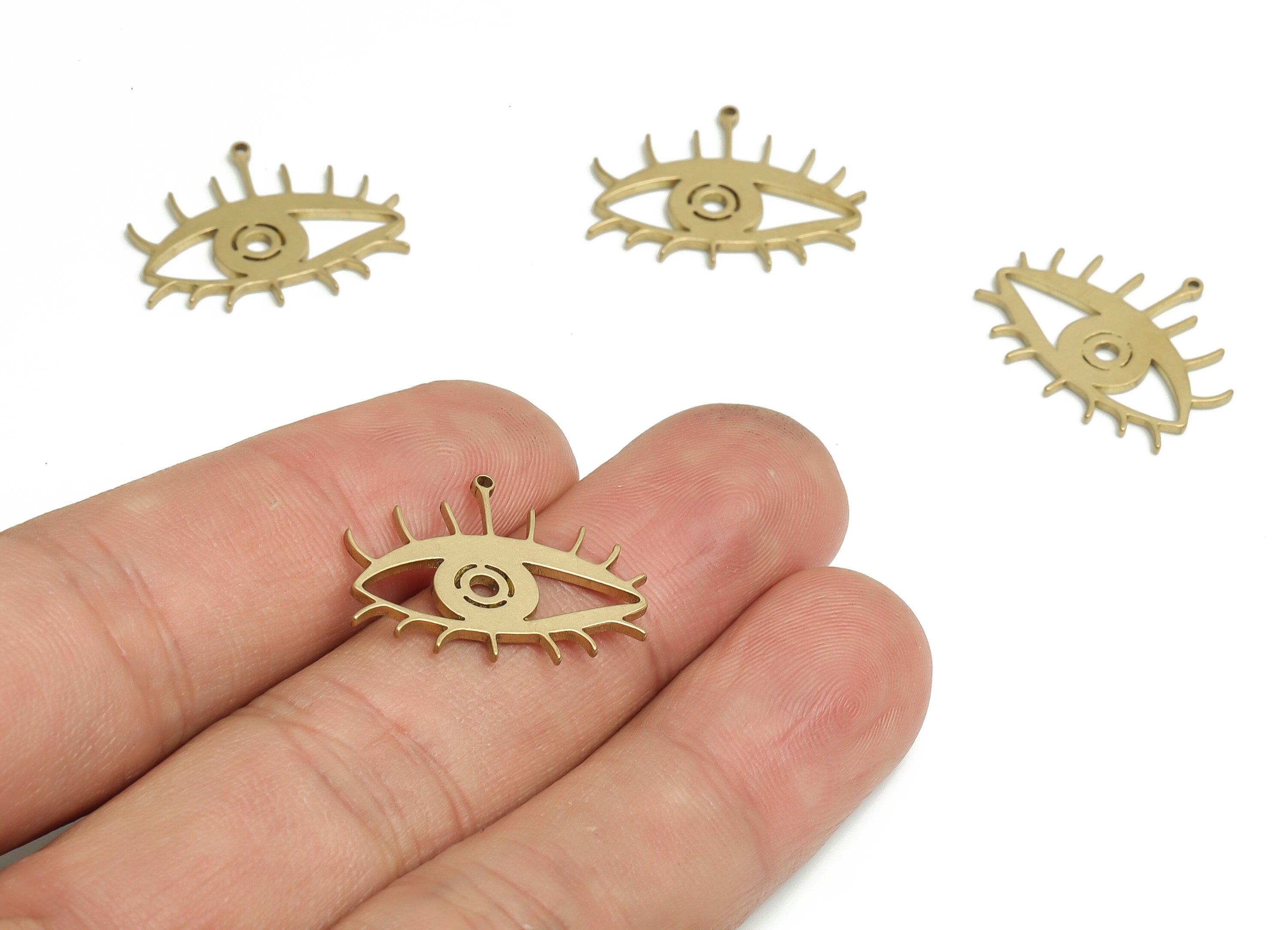 Brass Eye Earring Charms - Raw Brass Eyelashes Pendant - DIY Jewelry Making Supplies - 21.92x17.75x0.96mm - PP4175 - DOMEDBAZAAR