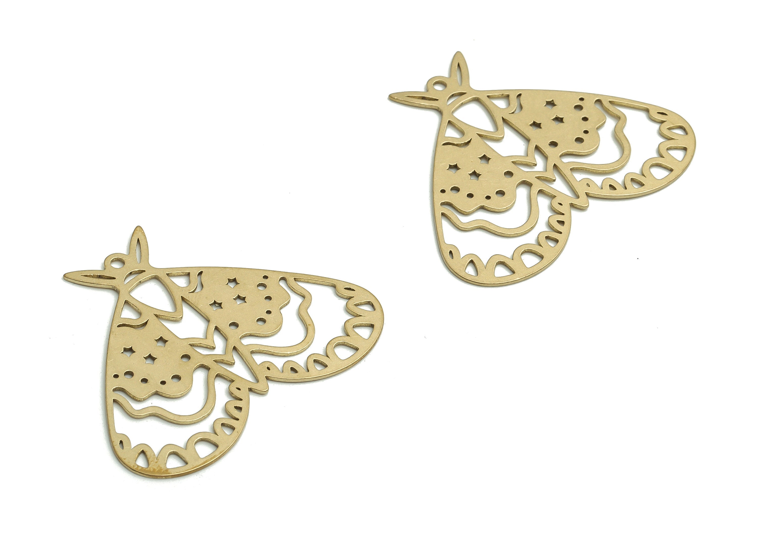Brass Butterfly Earring Charms - Raw Brass Butterfly Star Pendant - Jewelry Making Supplies - 35.46x30.02x0.62mm - PP4799 - DOMEDBAZAAR