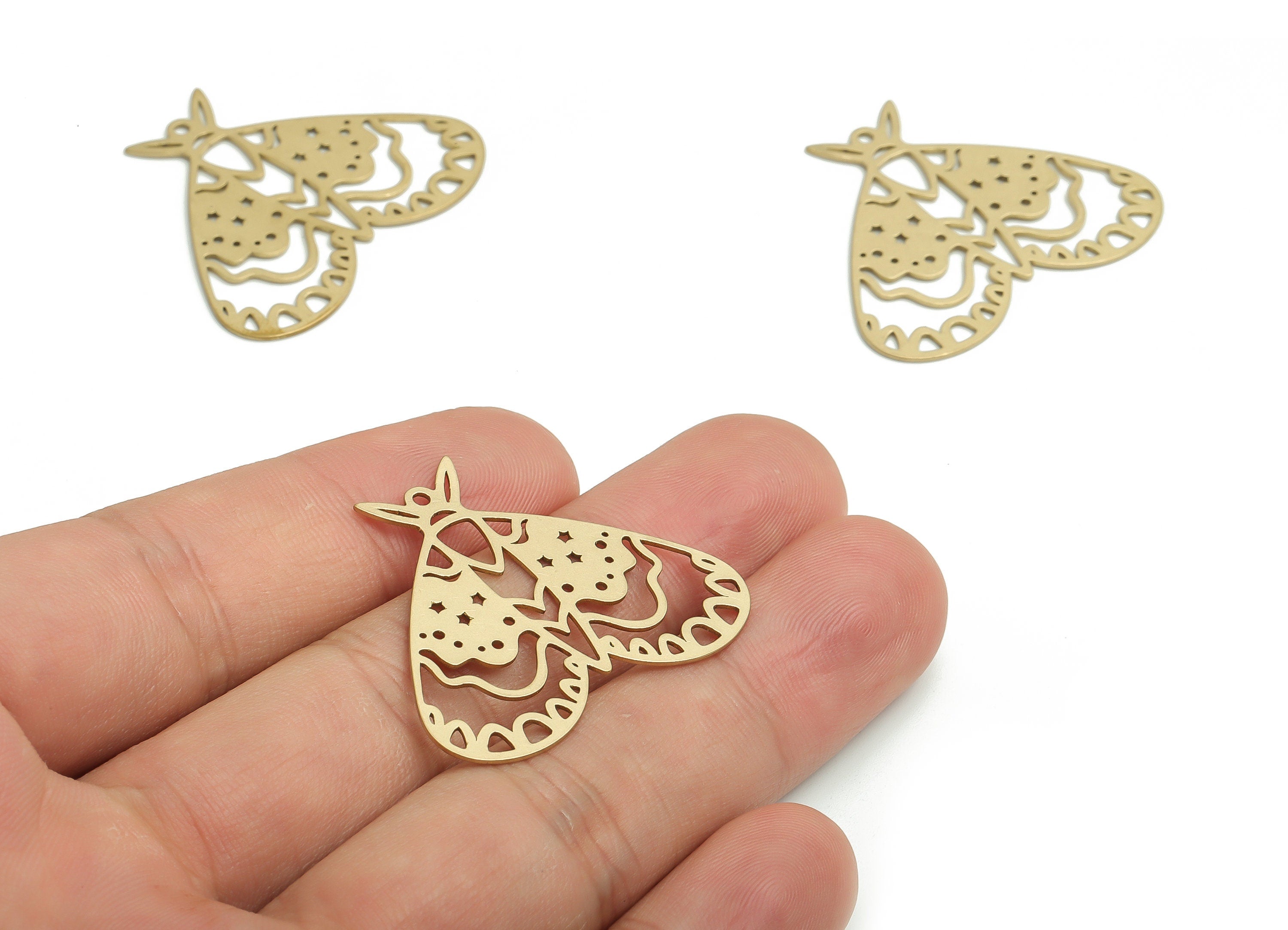 Brass Butterfly Earring Charms - Raw Brass Butterfly Star Pendant - Jewelry Making Supplies - 35.46x30.02x0.62mm - PP4799 - DOMEDBAZAAR