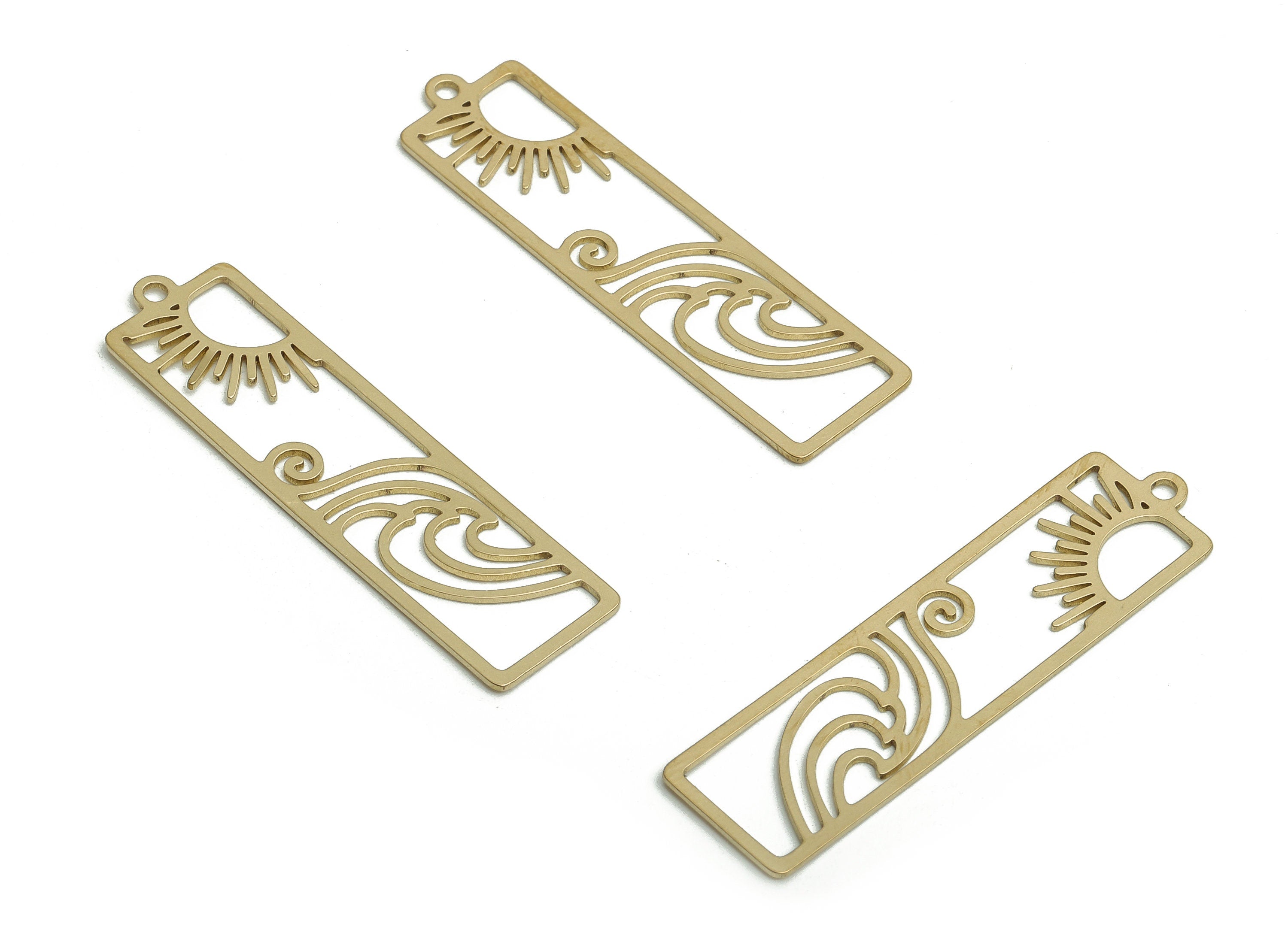 Brass Rectangle Earring Charms - Raw Brass Sun Cloud Pendant - DIY Jewelry Making Supplies - 41.51x11.06x0.63mm - PP4777 - DOMEDBAZAAR