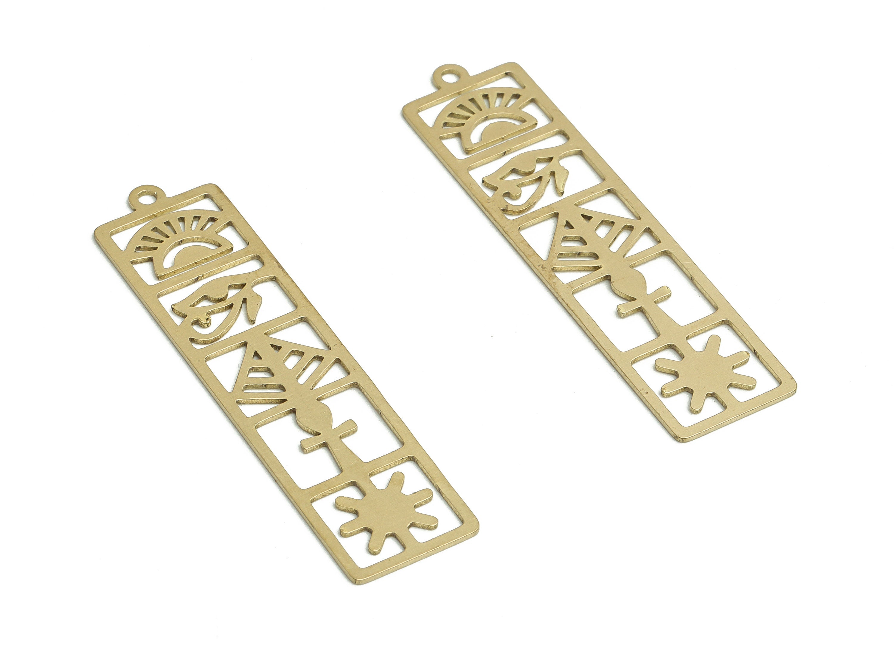Brass Rectangle Earring Charms - Raw Brass Pattern Pendant - Esoteric Charms - DIY Jewelry Making Supplies - 46.58x11.92x0.63mm - PP4736 - DOMEDBAZAAR