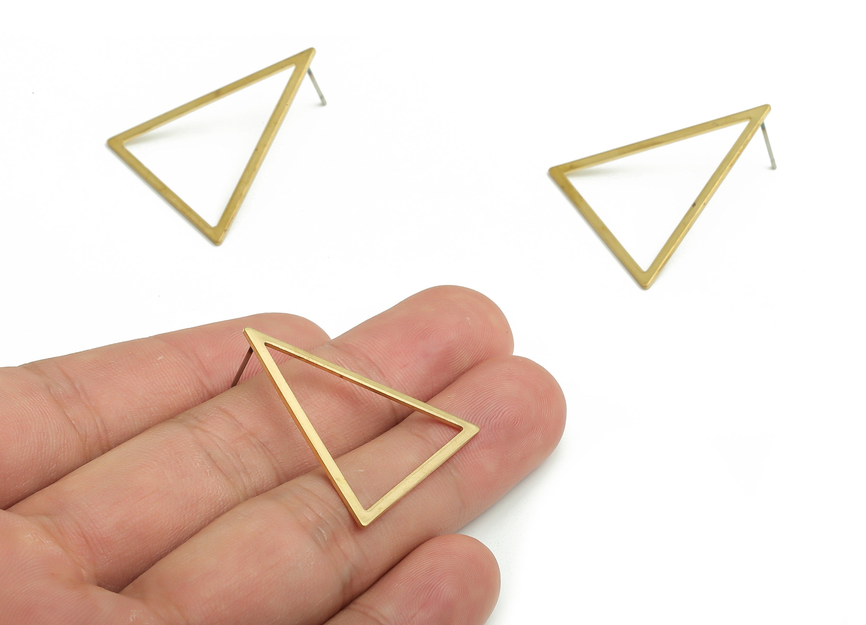 Brass Triangle Earring Stud - Raw Brass Triangle Earring Post - Stainless Steel Stud - Jewelry Making Supplies - 31.57x27.47x0.79mm - PP4807 - DOMEDBAZAAR