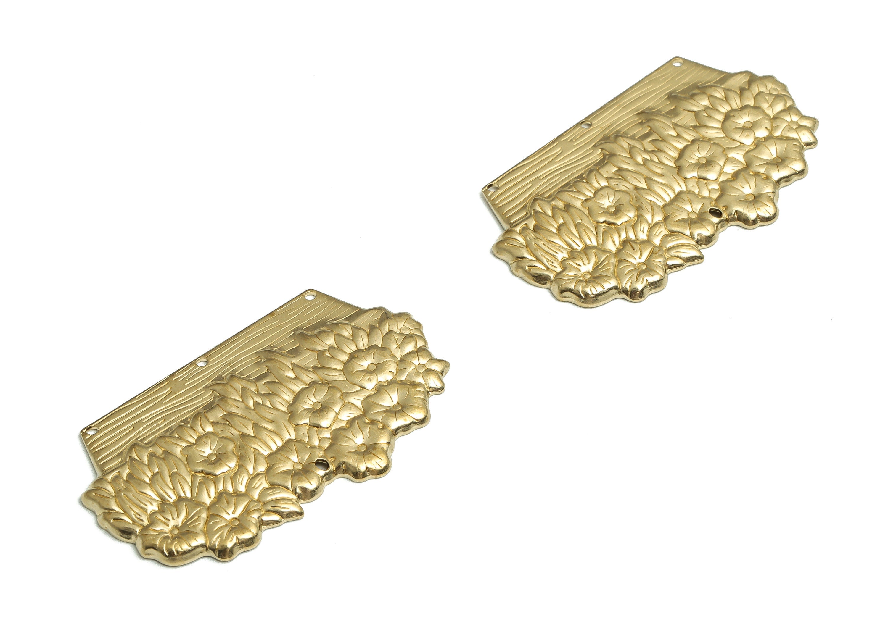 Brass Flowers Earring Connectors - Raw Brass Flowers Charms and Pendant - Jewelry Making Supplies - 44.25x26.67x1.97mm - PP4816 - DOMEDBAZAAR