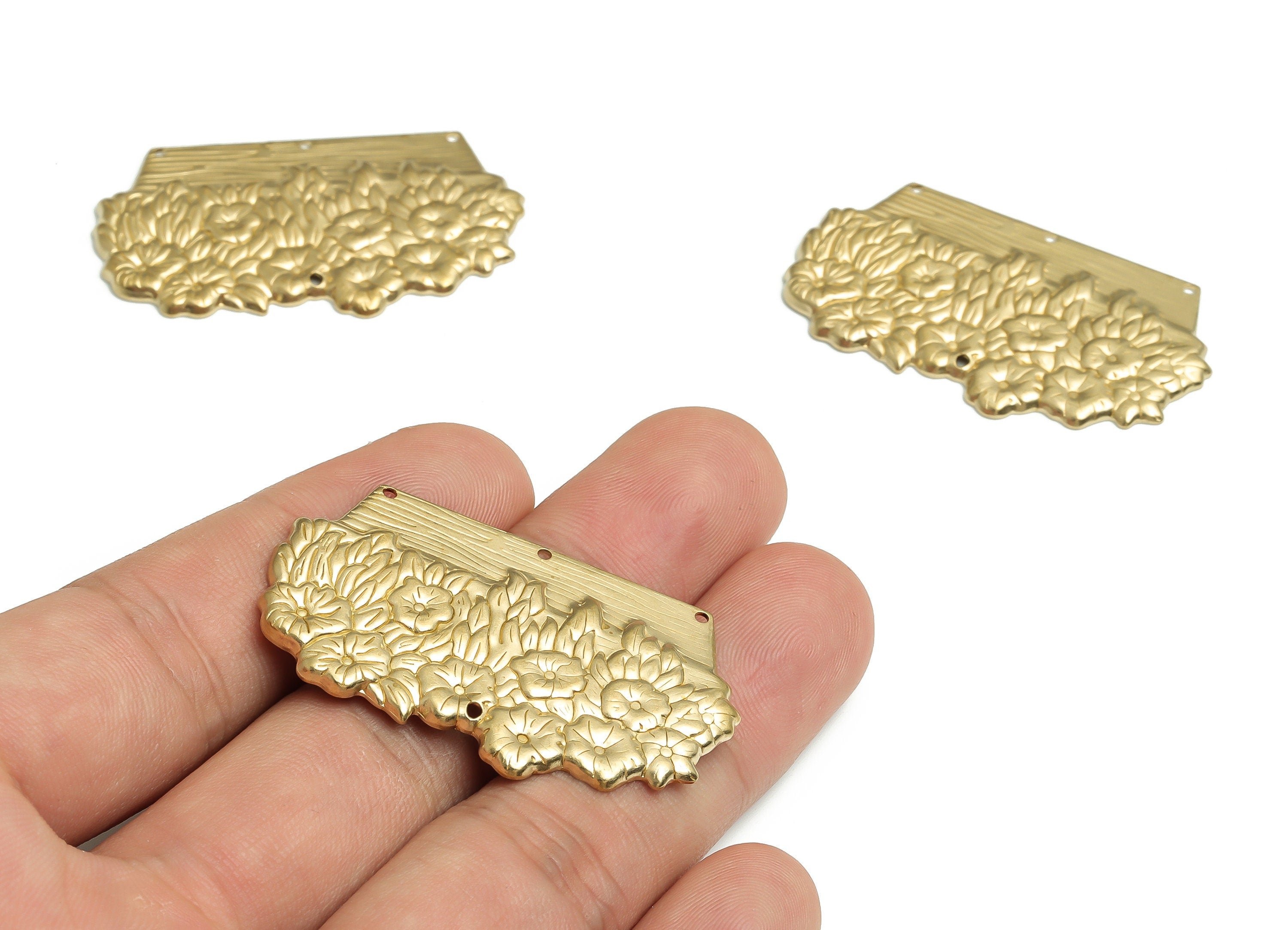 Brass Flowers Earring Connectors - Raw Brass Flowers Charms and Pendant - Jewelry Making Supplies - 44.25x26.67x1.97mm - PP4816 - DOMEDBAZAAR