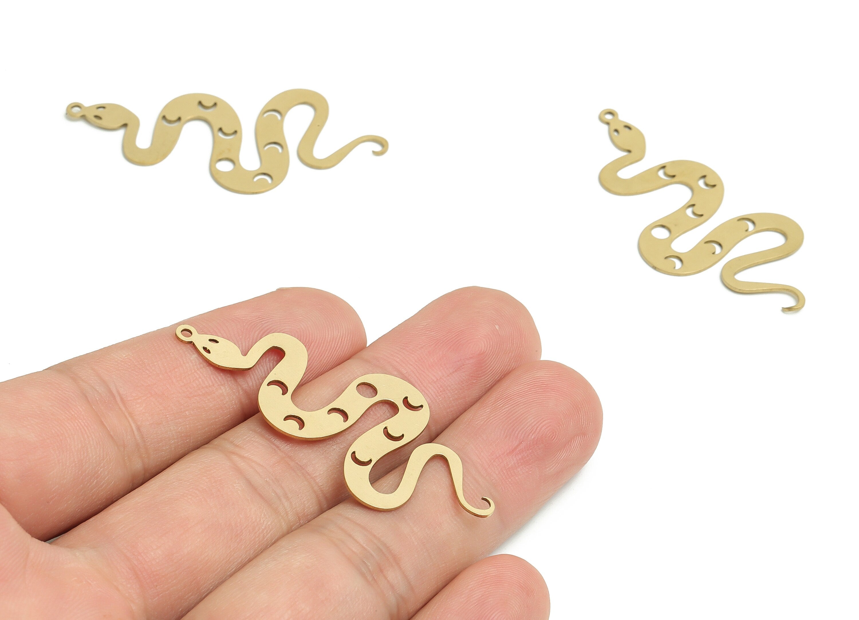 Brass Snake Earring Charms - Raw Brass Snake Moon Pendant - DIY Jewelry Making Supplies - 48.27x23.99x0.66mm - PP4760 - DOMEDBAZAAR