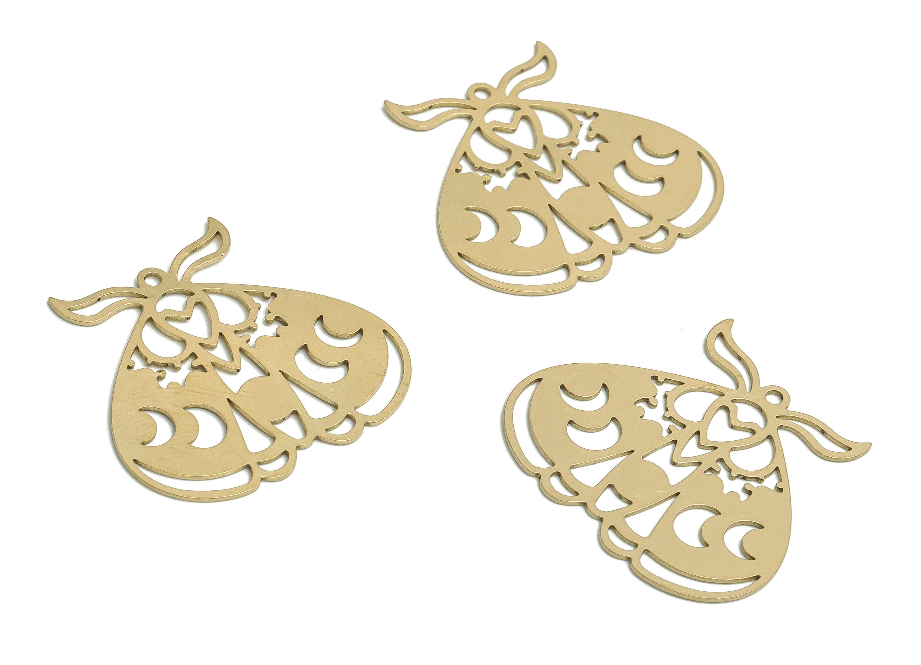 Brass Moth Horn Earring Charms - Raw Brass Insect Moon Pendant  - DIY Jewelry Making Supplies - 31.7x30.08x0.78mm - PP4782 - DOMEDBAZAAR