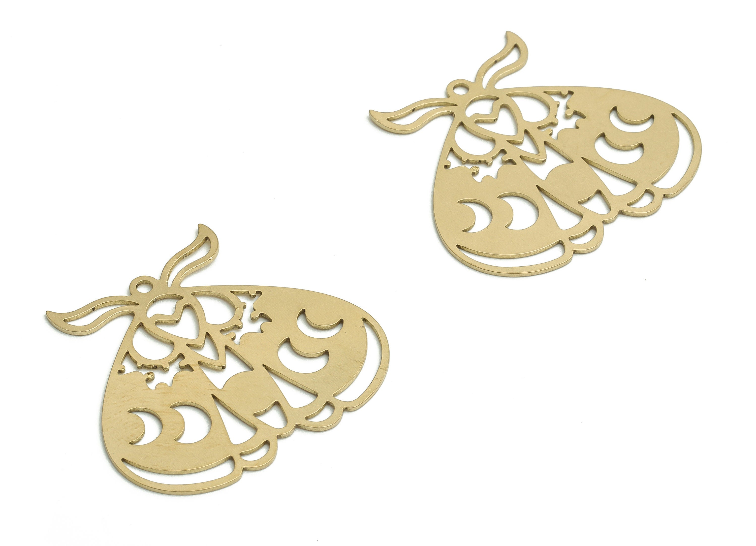 Brass Moth Horn Earring Charms - Raw Brass Insect Moon Pendant  - DIY Jewelry Making Supplies - 31.7x30.08x0.78mm - PP4782 - DOMEDBAZAAR