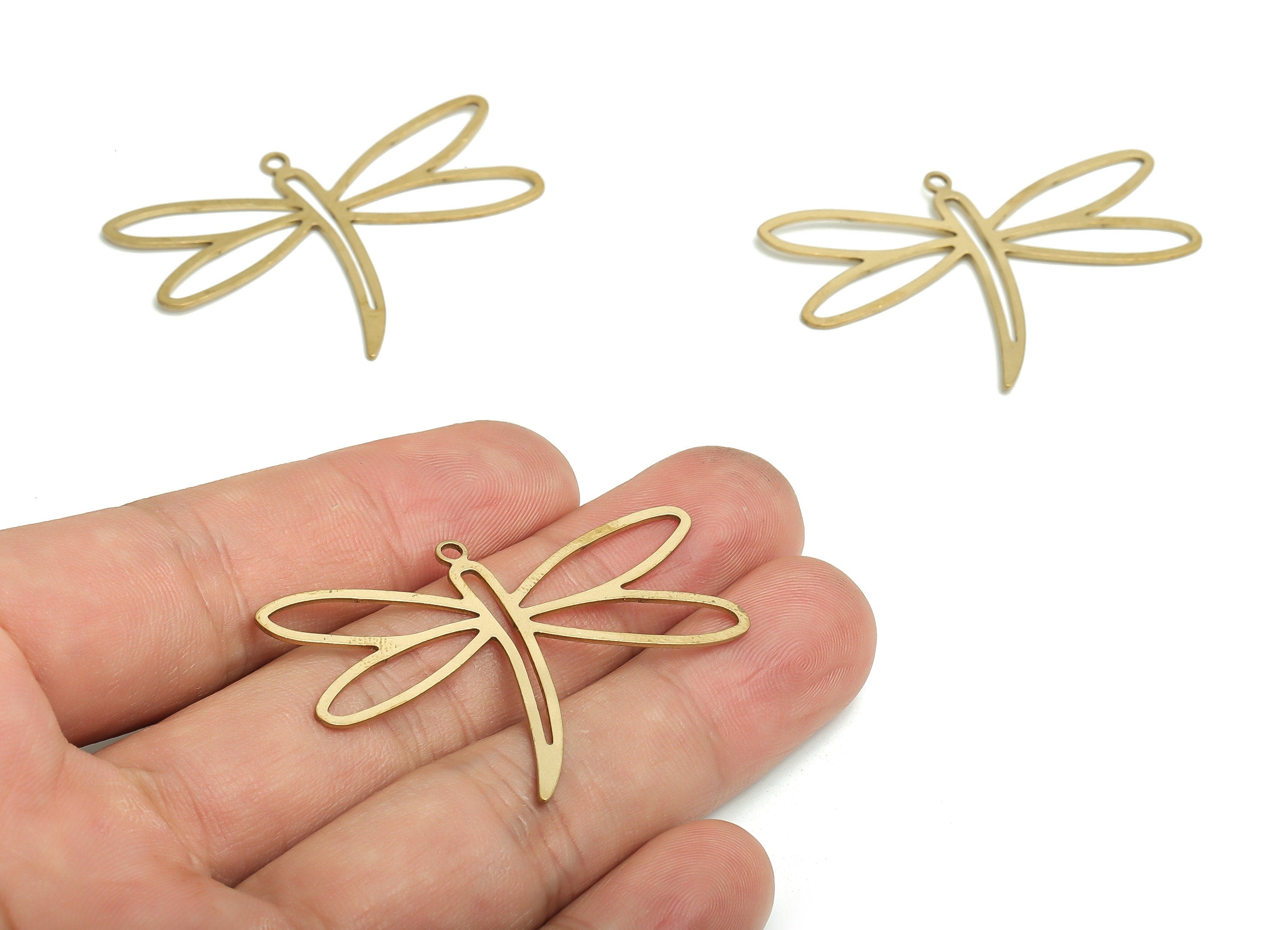 Brass Dragonfly Earring Charms - Raw Brass Dragonfly Pendant - DIY Jewelry Making Supplies - 45.88x31.74x0.66mm - PP4623 - DOMEDBAZAAR