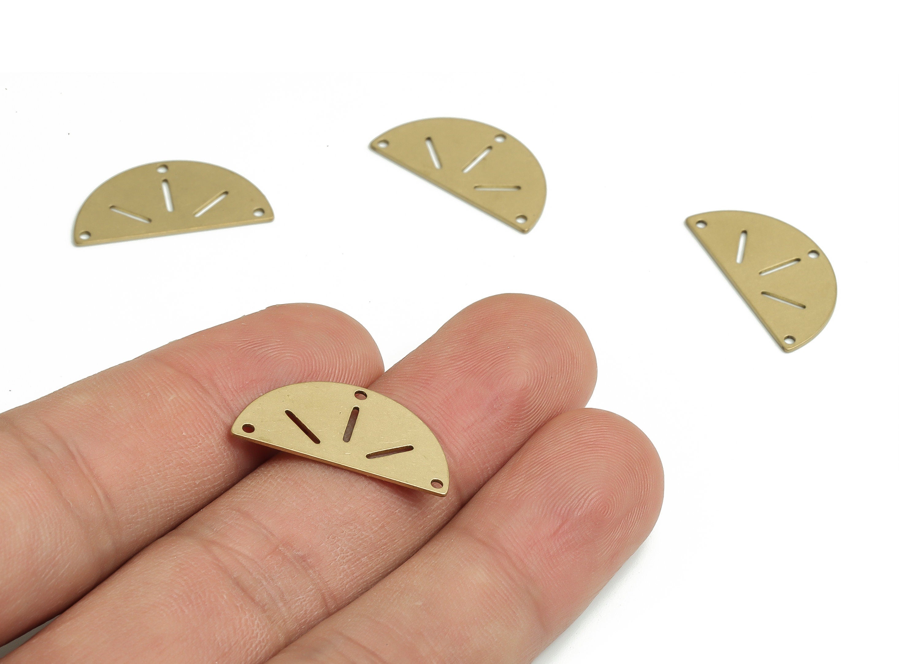 Brass Semi circle Earring Connectors - Raw Brass Half Moon Charms and Pendant - Jewelry Making Supplies - 23x12x0.6mm - PP4797 - DOMEDBAZAAR