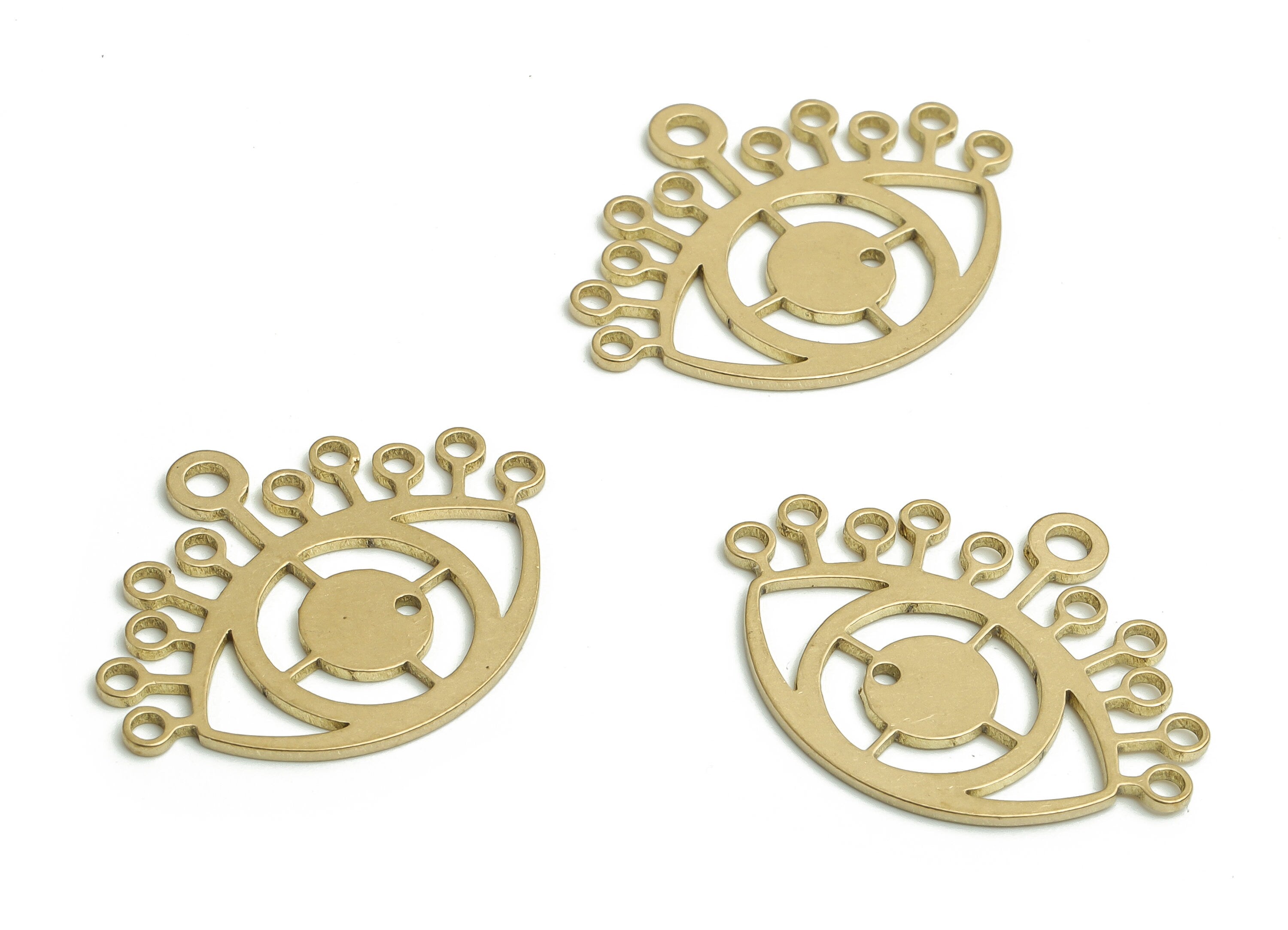 Brass Eye Earring Connectors - Raw Brass Eye Charms and Pendant - 11 Holes - Jewelry Making Supplies - 24.98x19.45x0.9mm - PP4183 - DOMEDBAZAAR