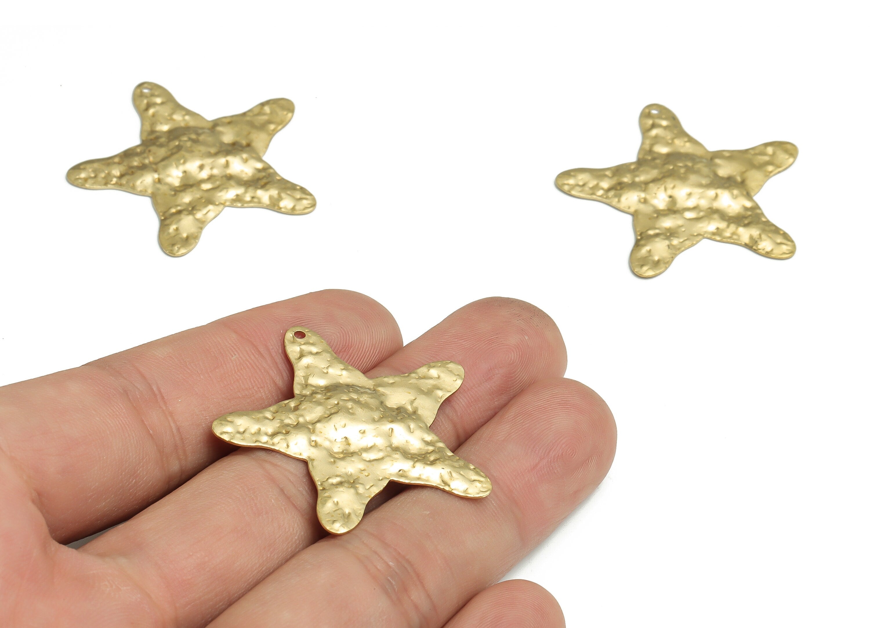 Brass Hammered Star Earring Charms - Raw Brass Star Pendant - DIY Jewelry Making Supplies - 35.96x35.93x1.85mm - PP4714 - DOMEDBAZAAR