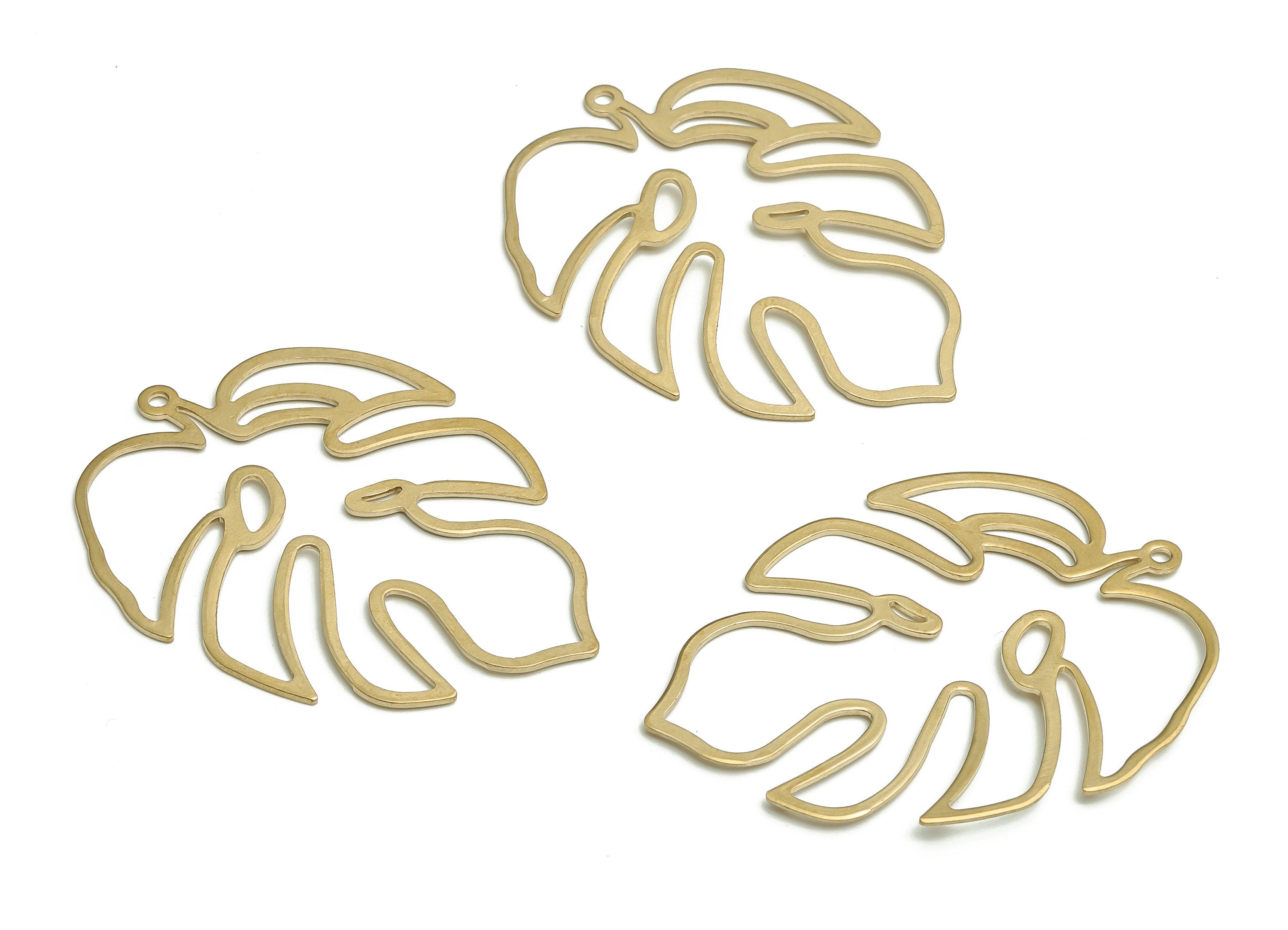 Brass Hollow Monstera Earring Charms - Raw Brass Leaf Pendant - DIY Jewelry Making Supplies - 54.29x40.78x0.79mm - PP4720 - DOMEDBAZAAR