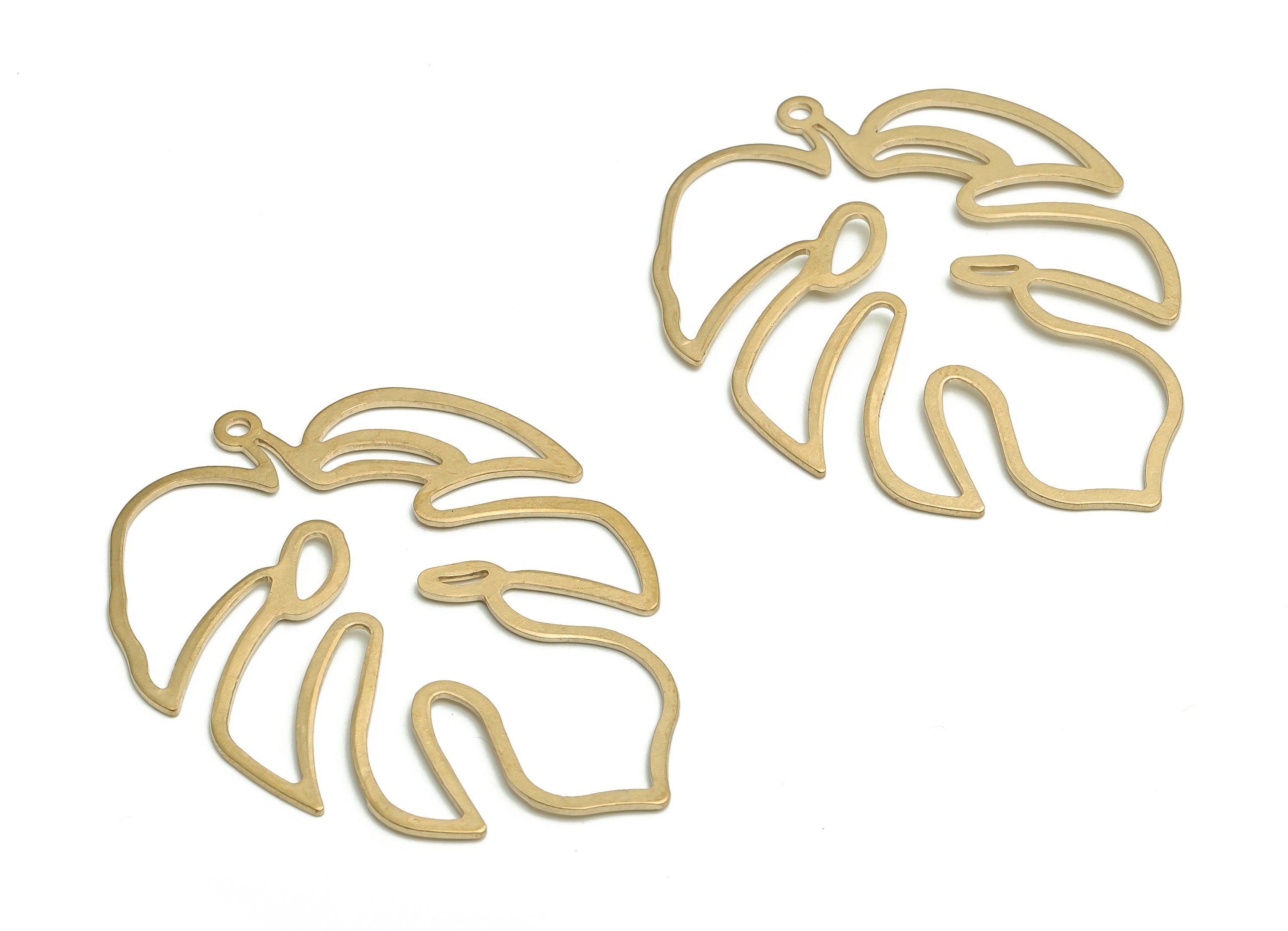 Brass Hollow Monstera Earring Charms - Raw Brass Leaf Pendant - DIY Jewelry Making Supplies - 54.29x40.78x0.79mm - PP4720 - DOMEDBAZAAR