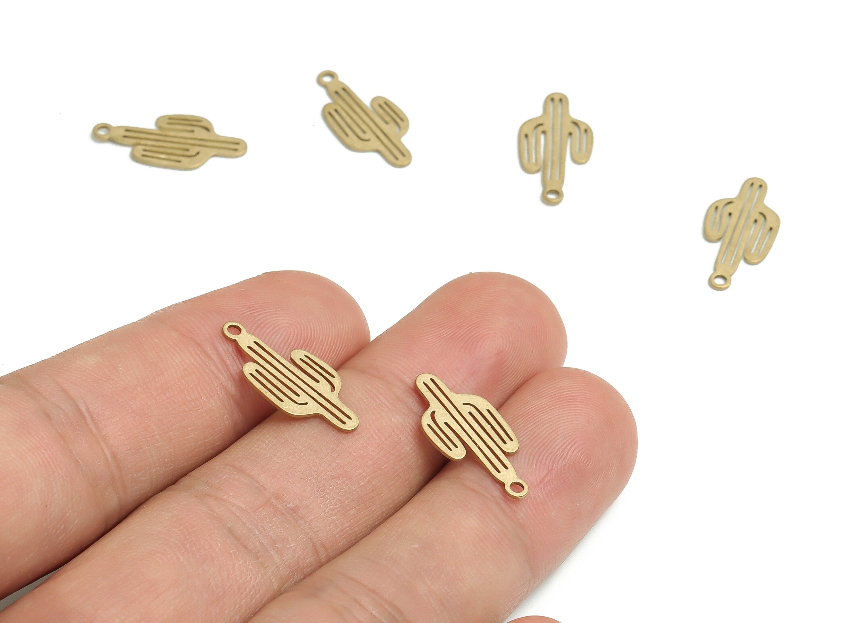 Brass Cactus Earring Charms - Raw Brass Cactus Pendant - DIY Jewelry Making Supplies - 18.91x8.84x0.59mm - PP4772 - DOMEDBAZAAR