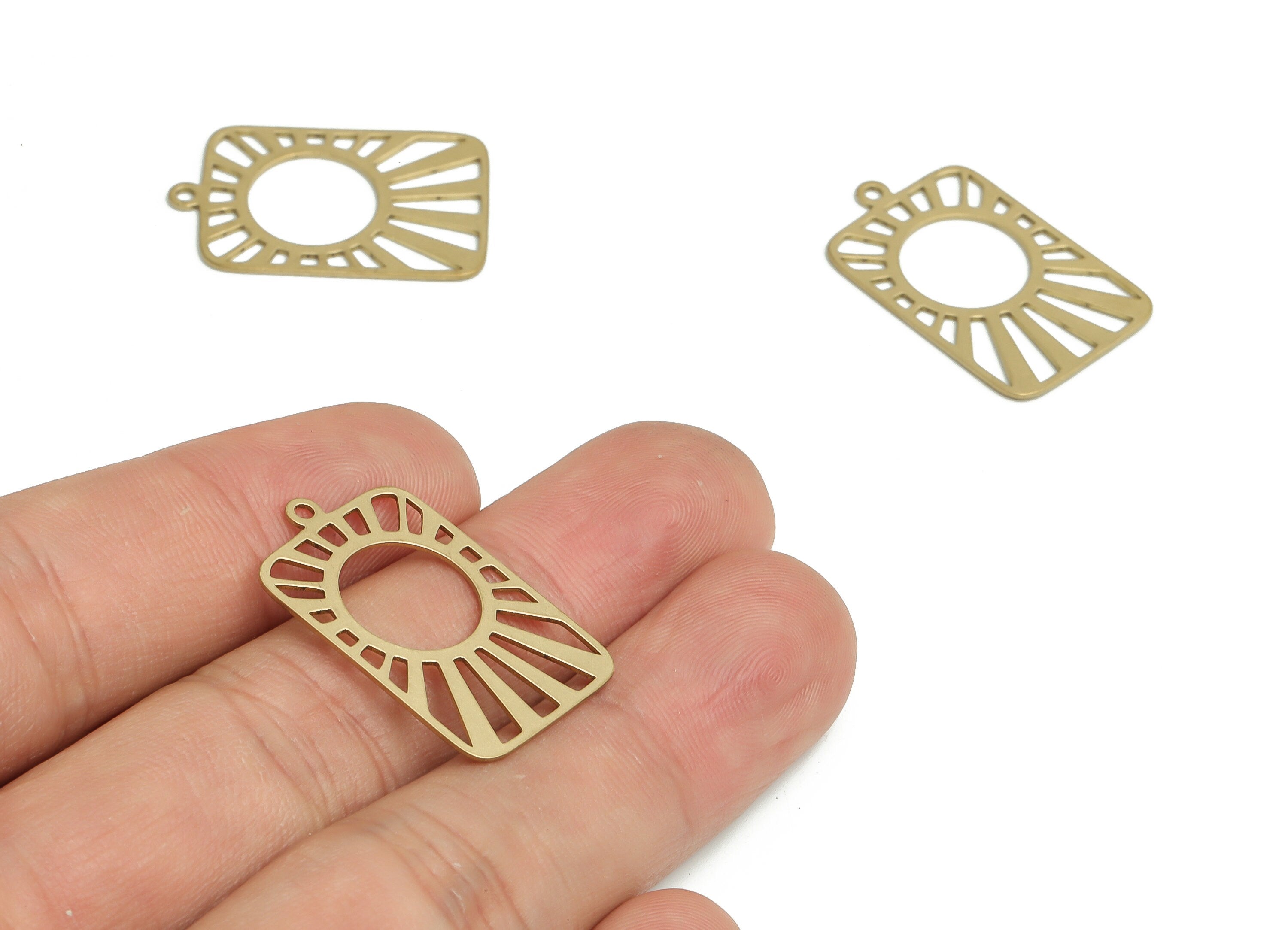 Raw Brass Square Earring Charms - Raw Brass Sunshine Pendant - DIY Jewelry Making Supplies - 27.37x17.5x0.59mm - PP4738 - DOMEDBAZAAR
