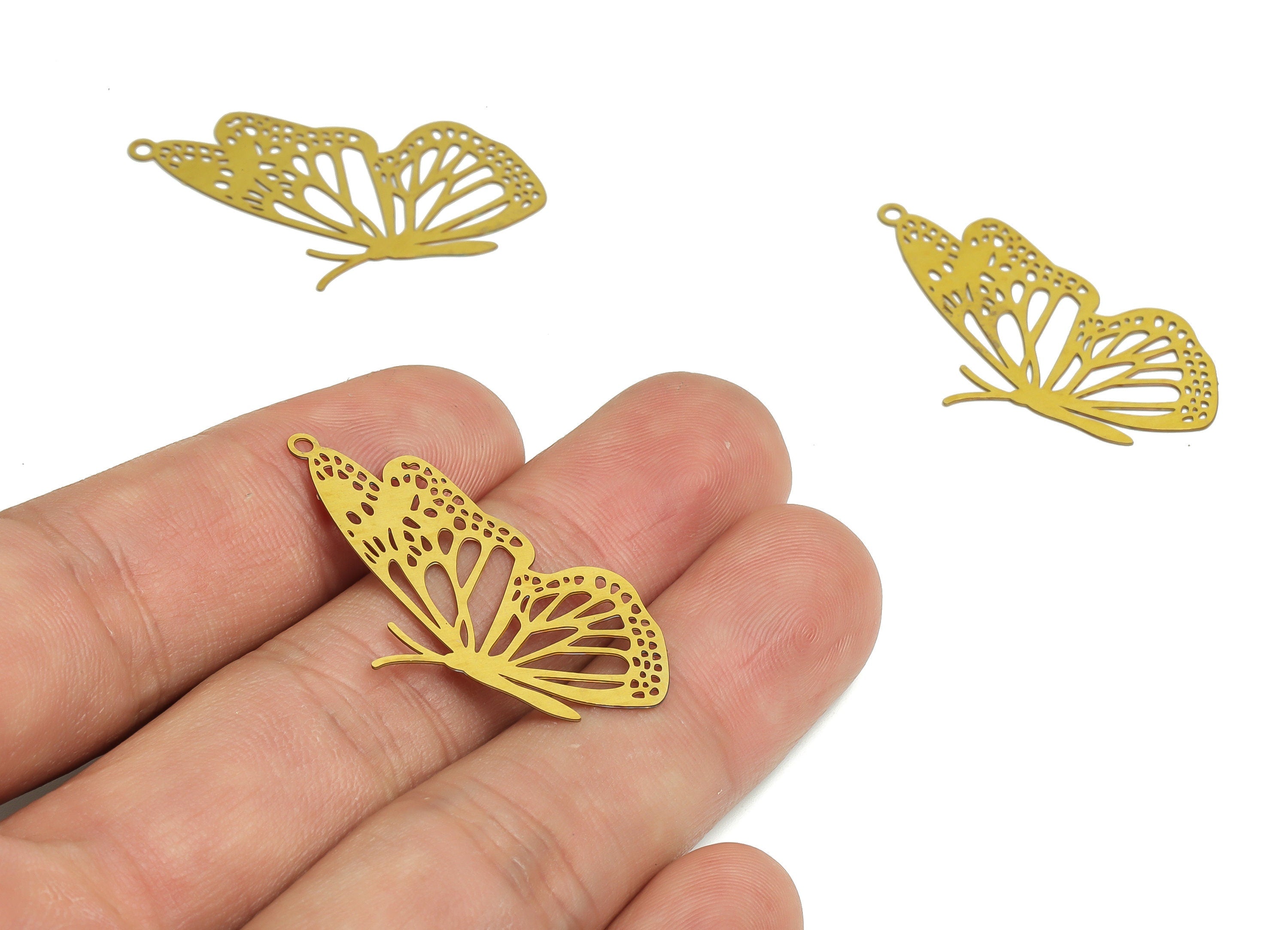 Raw Brass Butterfly Charm - Raw Brass Butterfly Pendant – Brass Butterfly Findings - DIY Earring Charm - 37.42x21.58x0.29mm - JJB6765 - DOMEDBAZAAR