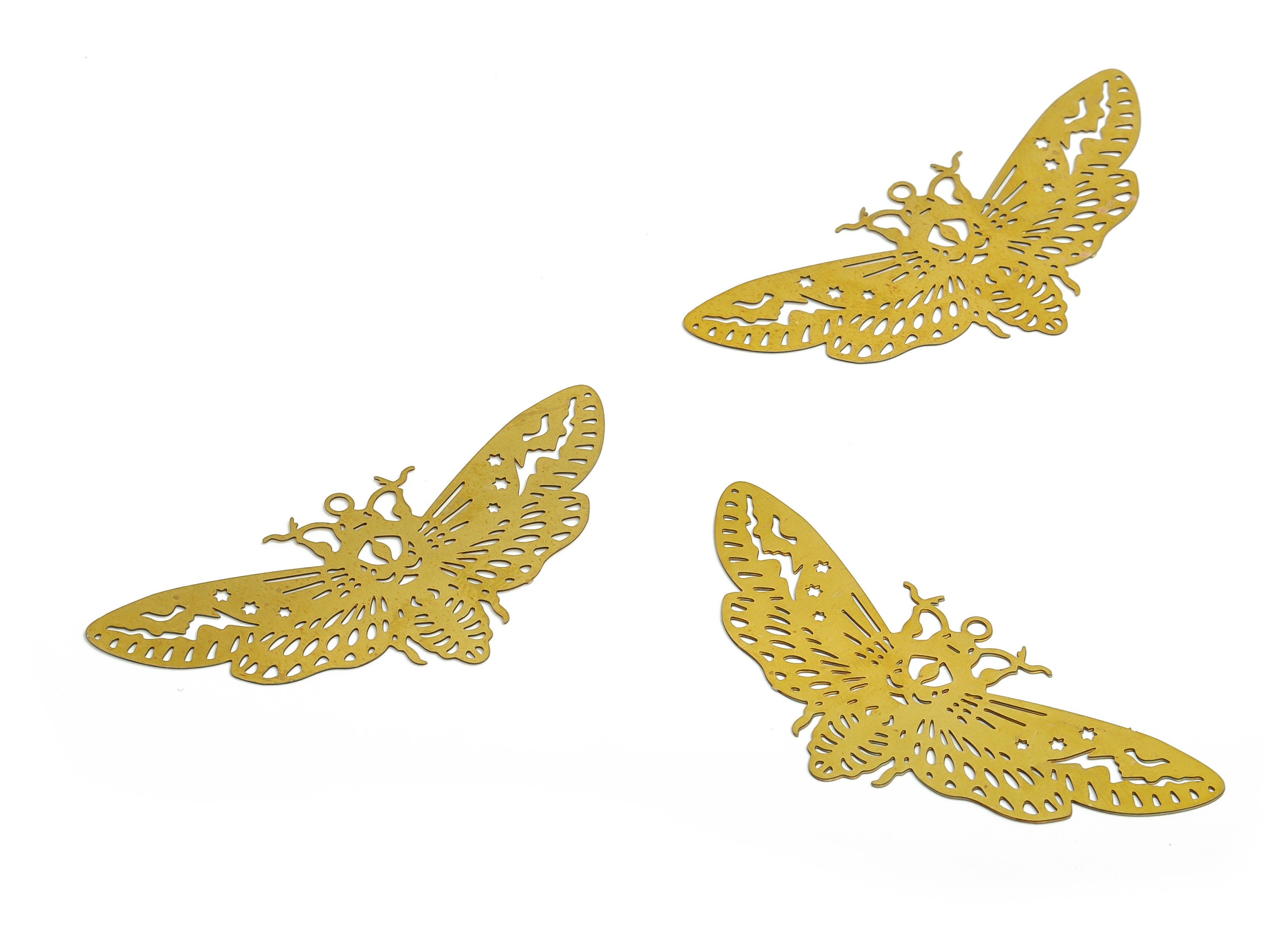 Raw Brass Moth Charm - Raw Brass Moth Pendant – Brass Moth Findings - DIY Earring Charm - 54.08x35.61x0.36mm - JJB6794 - DOMEDBAZAAR