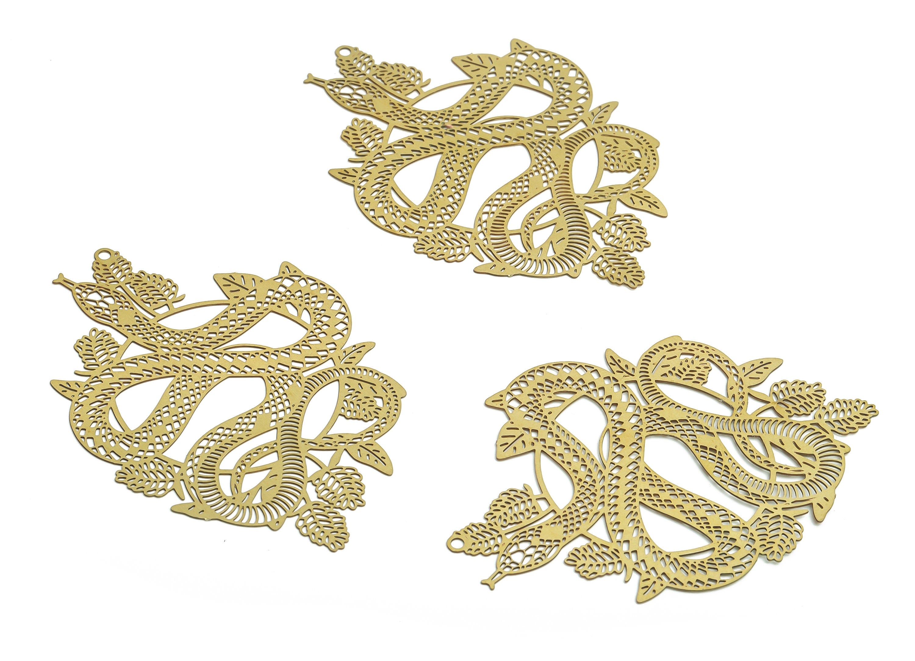 Brass Snake Leaf Earring Charms - Raw Brass Snake Tree Pendant - Jewelry Making Supplies - 58.05x40.54x0.29mm - JJA4688 - DOMEDBAZAAR