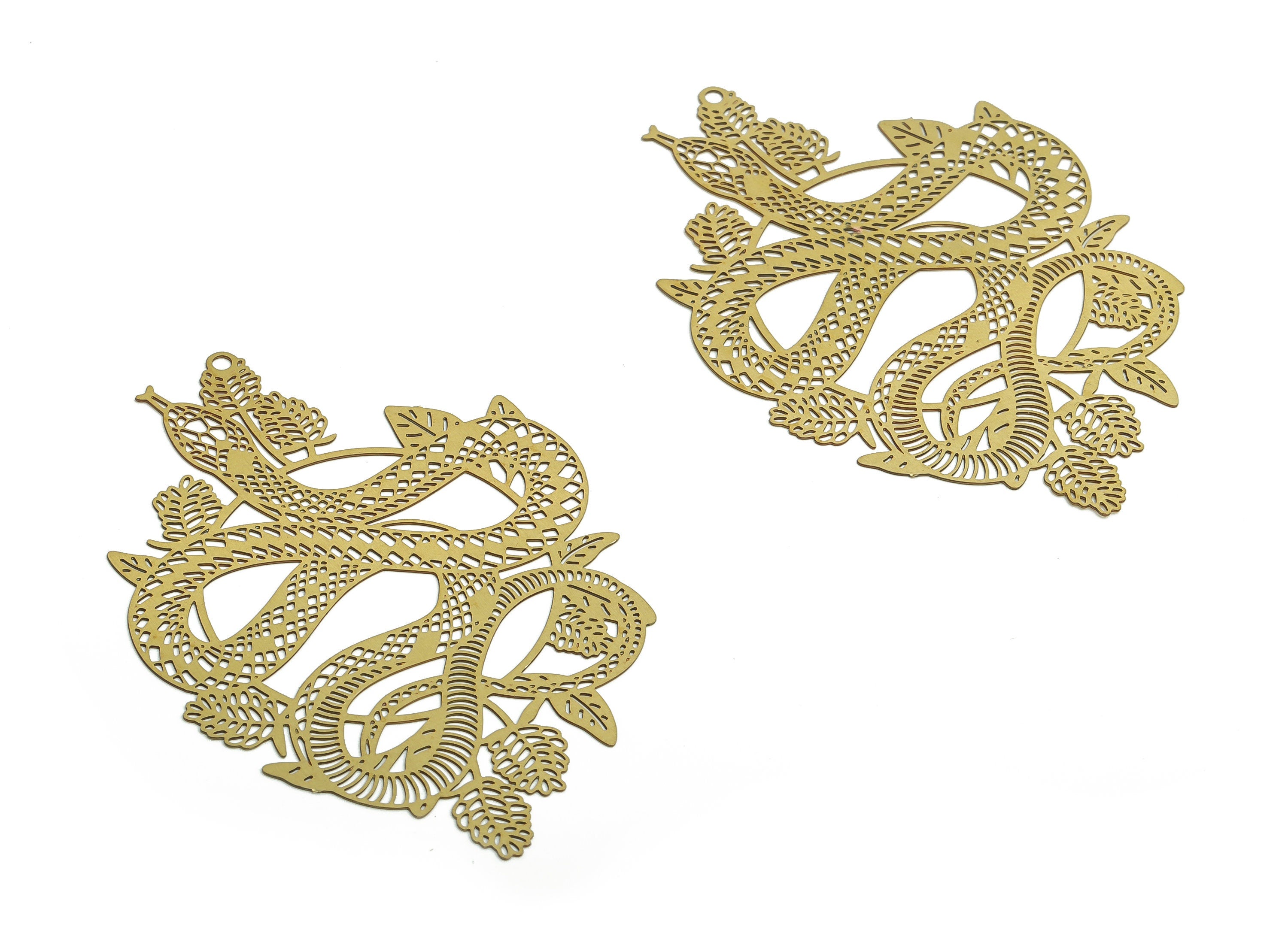 Brass Snake Leaf Earring Charms - Raw Brass Snake Tree Pendant - Jewelry Making Supplies - 58.05x40.54x0.29mm - JJA4688 - DOMEDBAZAAR