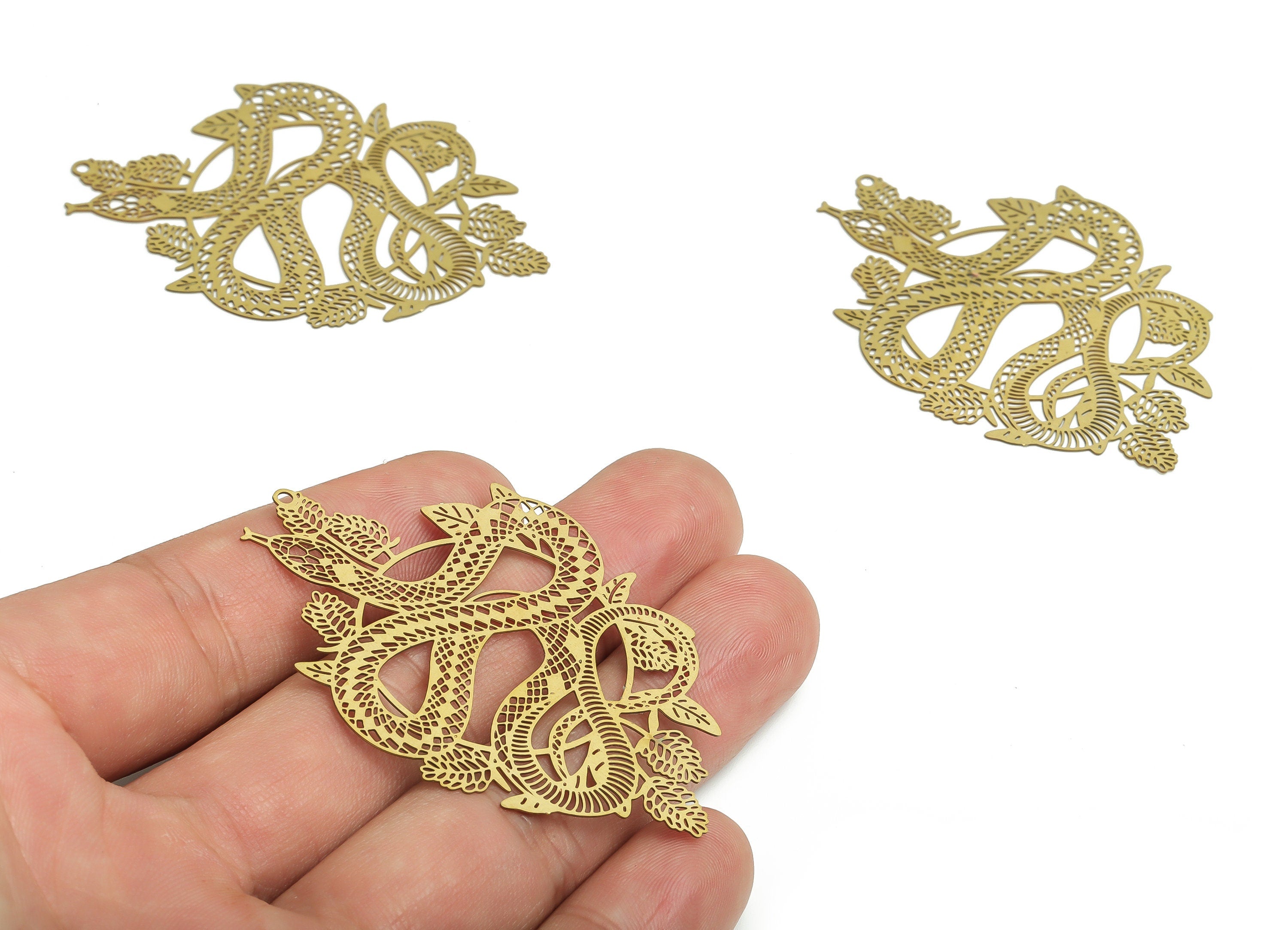 Brass Snake Leaf Earring Charms - Raw Brass Snake Tree Pendant - Jewelry Making Supplies - 58.05x40.54x0.29mm - JJA4688 - DOMEDBAZAAR