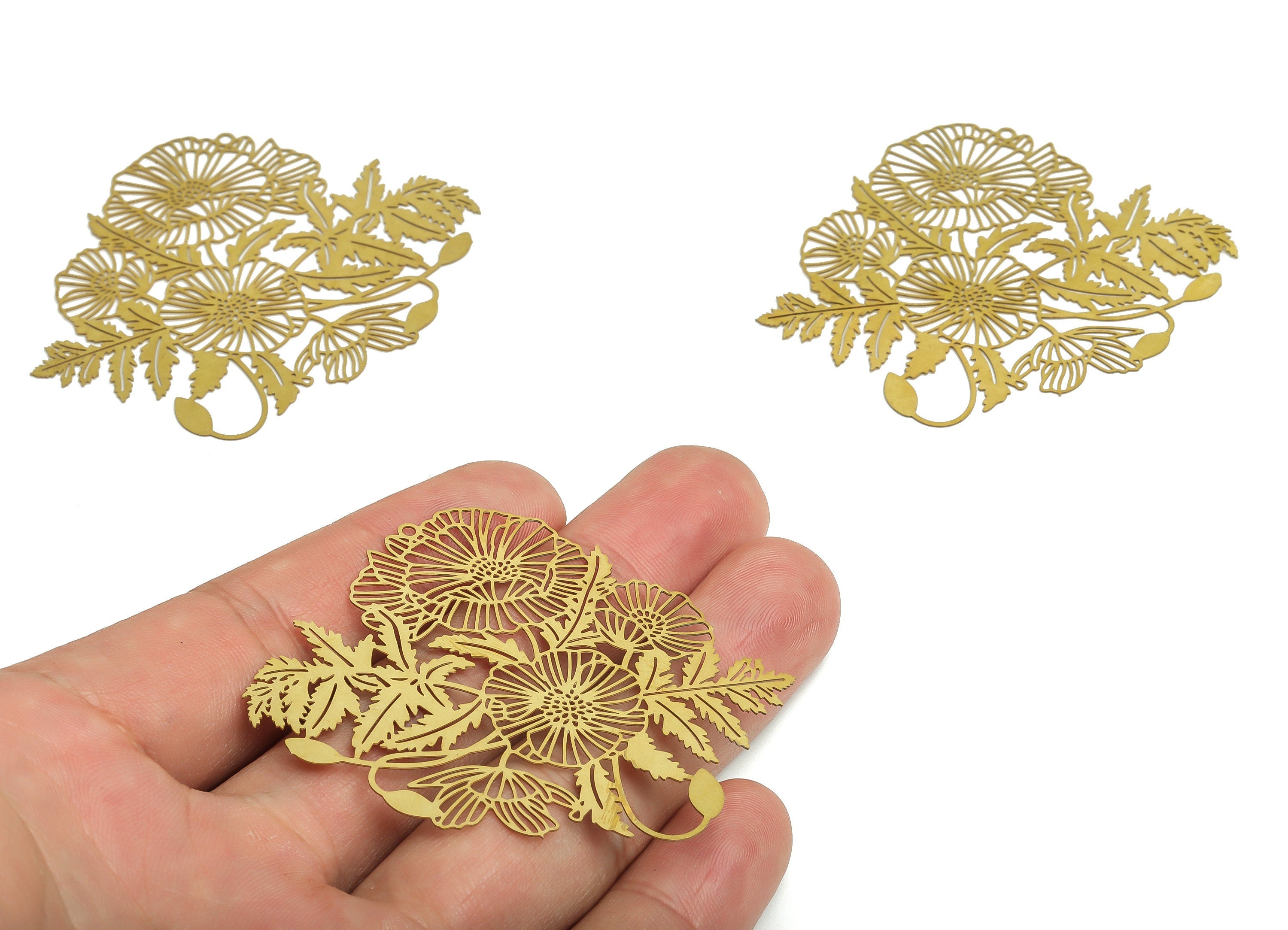 Brass Flowers Earring Charms - Raw Brass Leaves Pendant - Jewelry Making Supplies - 61.46x49.9x0.29mm - JJA4689 - DOMEDBAZAAR