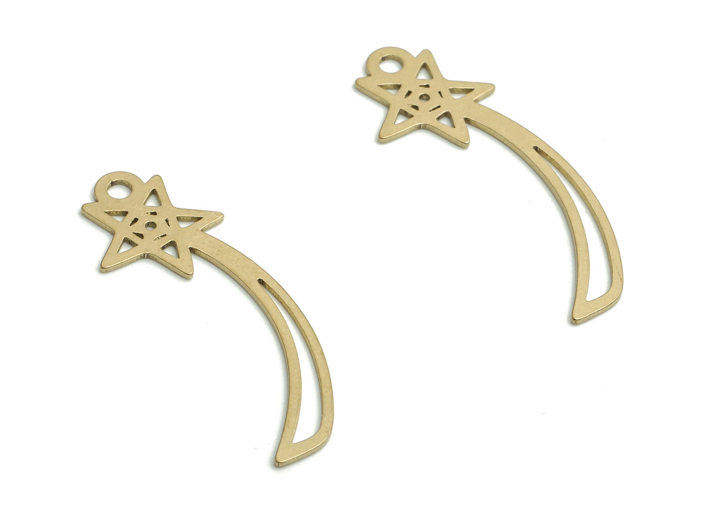 Brass Shooting Star Earring Charms - Raw Brass Stars Pendant - Jewelry Making Supplies - 29.34x9.44x0.62mm - PP4803 - DOMEDBAZAAR