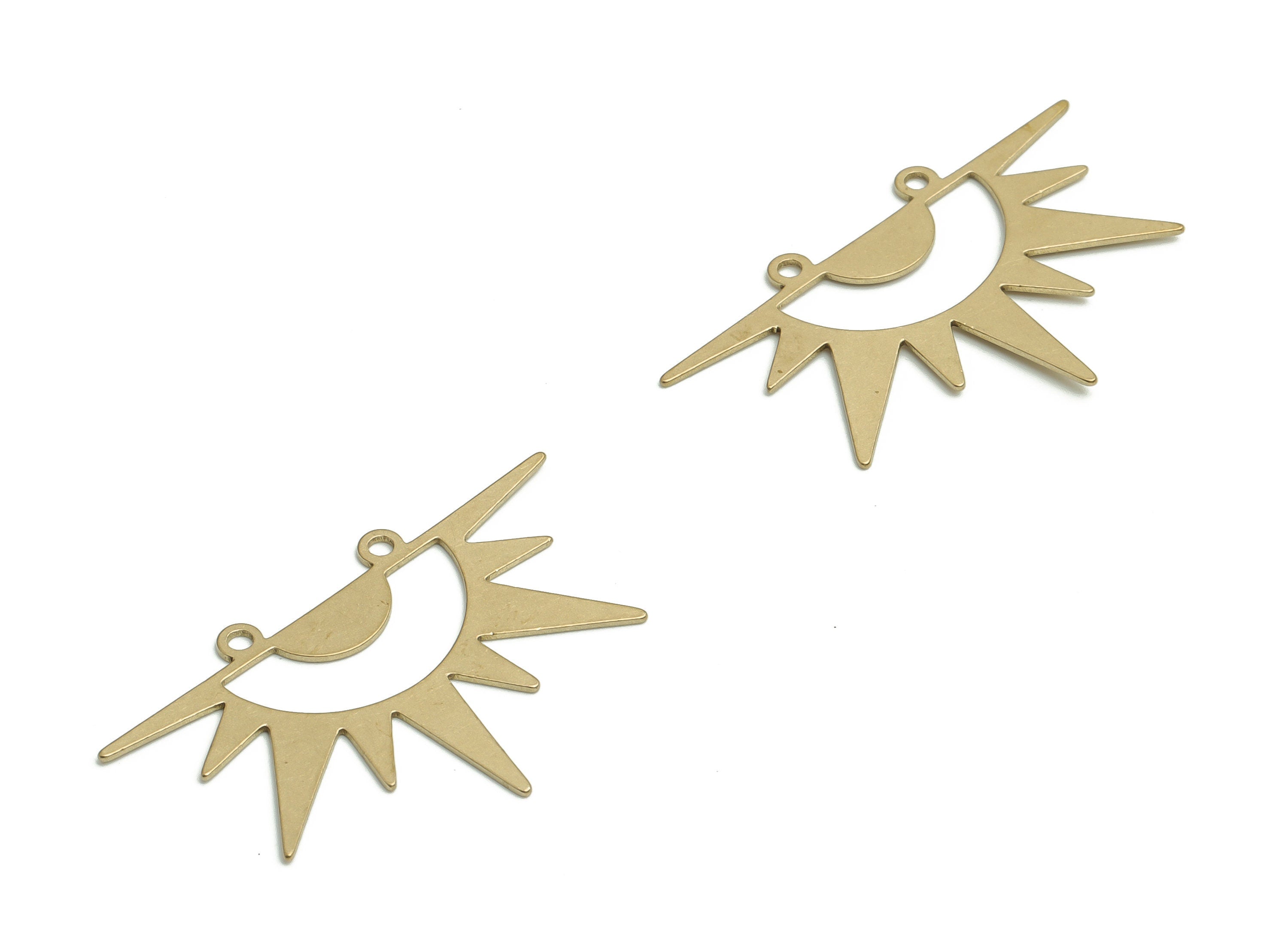 Brass Semicircle Earring Connectors - Raw Brass Half Sun Charms and Pendant - Jewelry Making Supplies - 34.27x21.42x0.54mm - PP4767 - DOMEDBAZAAR