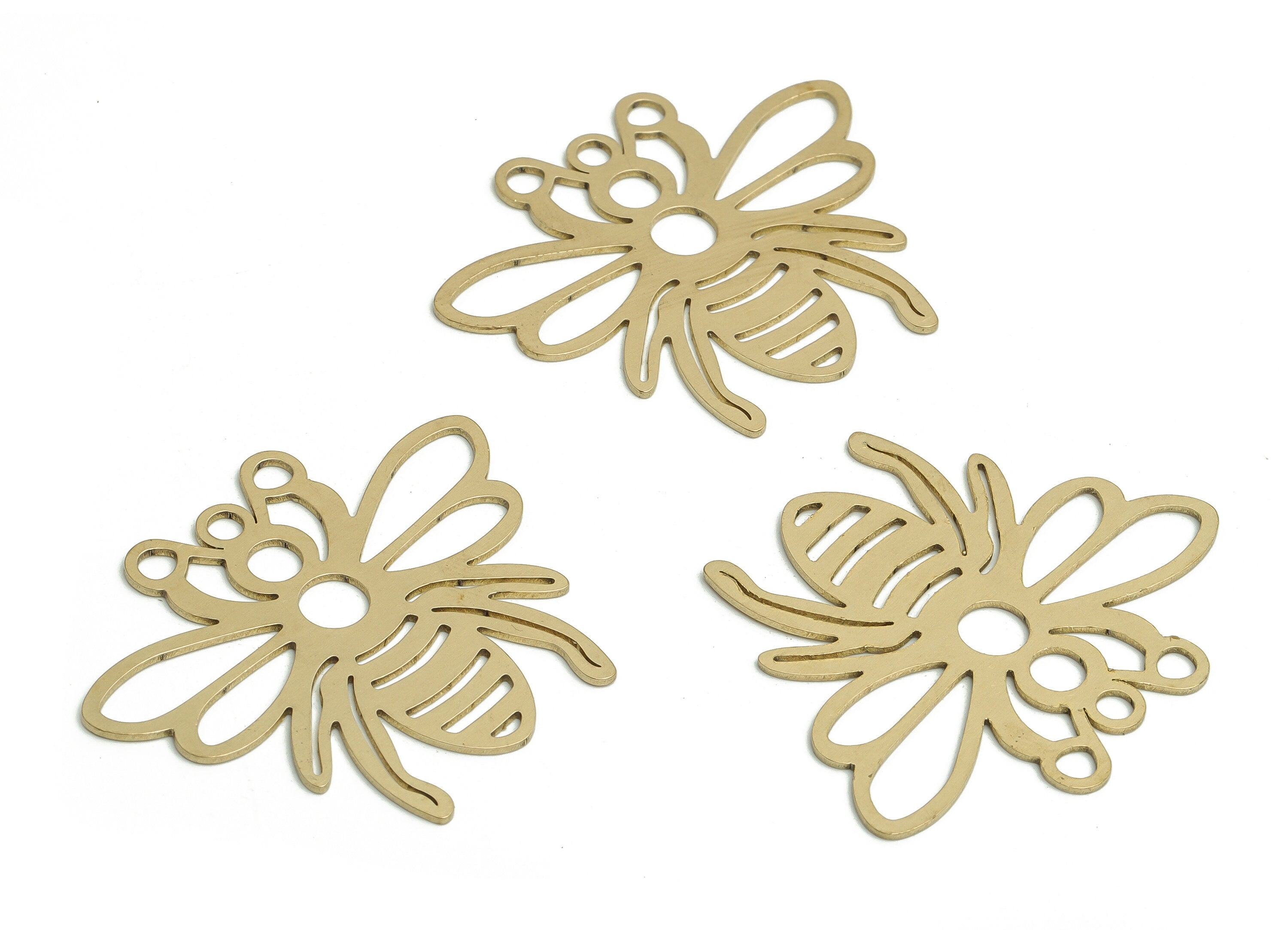 Brass Bee Earring Charms - Raw Brass Bee Pendant - DIY Jewelry Making Supplies - 38.22x31.82x0.72mm - PP4621 - DOMEDBAZAAR