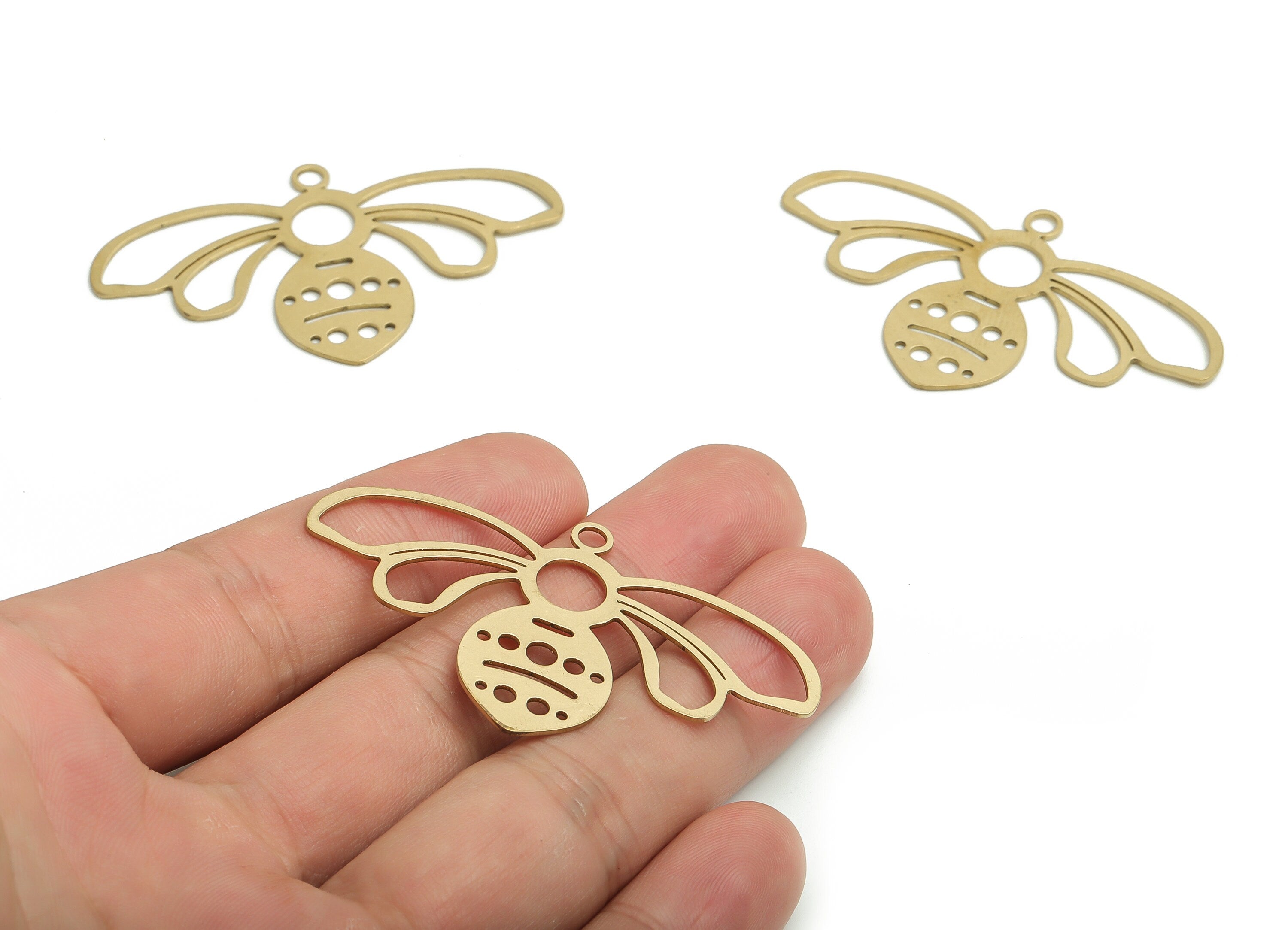 Brass Bee Earring Charms - Raw Brass Bee Pendant - DIY Jewelry Making Supplies - 42.71x25.35x0.7mm - PP4631 - DOMEDBAZAAR