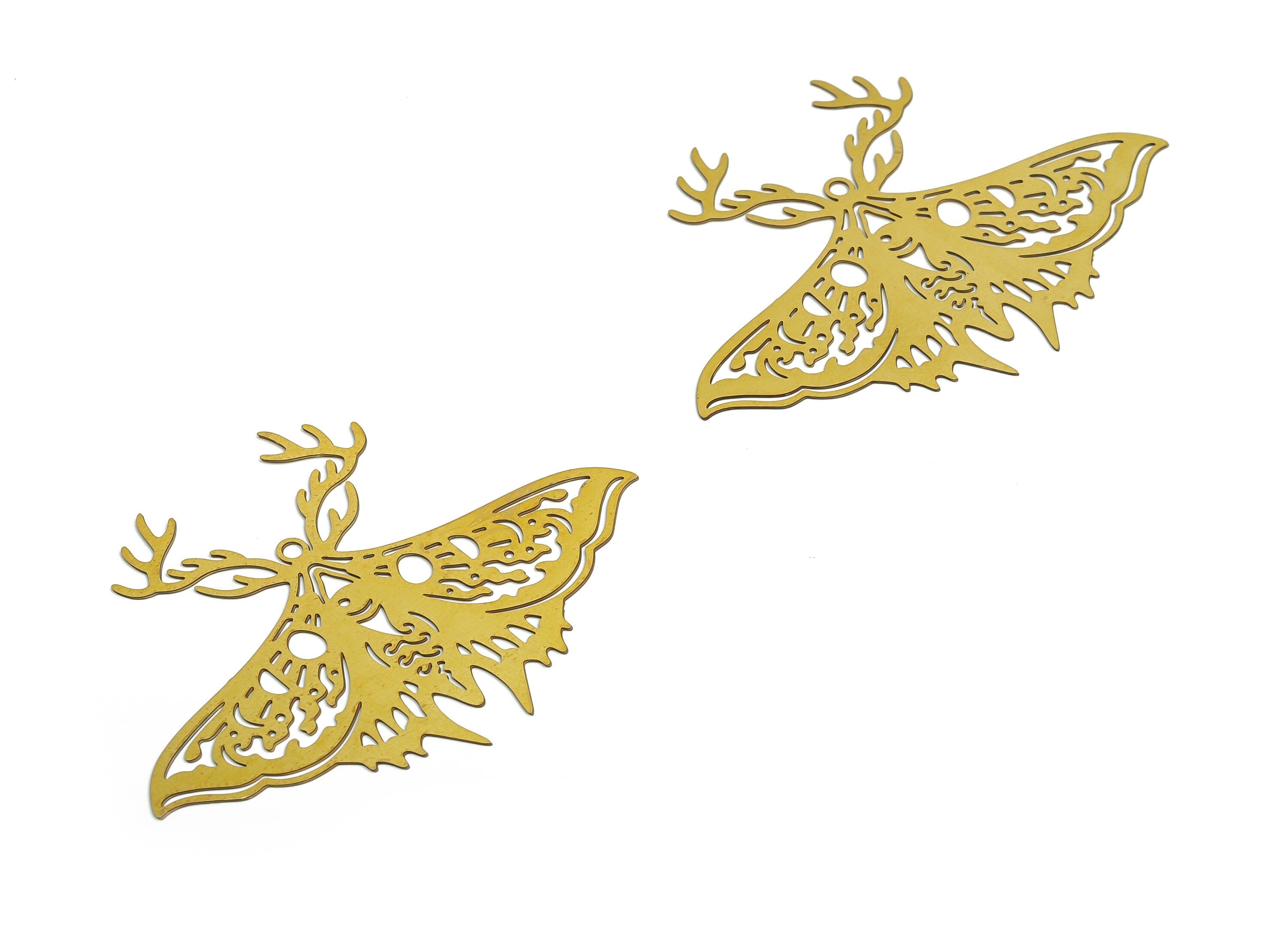 Raw Brass Horn Moth Earring Charms - Brass Butterfly Moth Pendant - DIY Jewelry Supplies - 52.41x38.1x0.3mm - JJB6795 - DOMEDBAZAAR