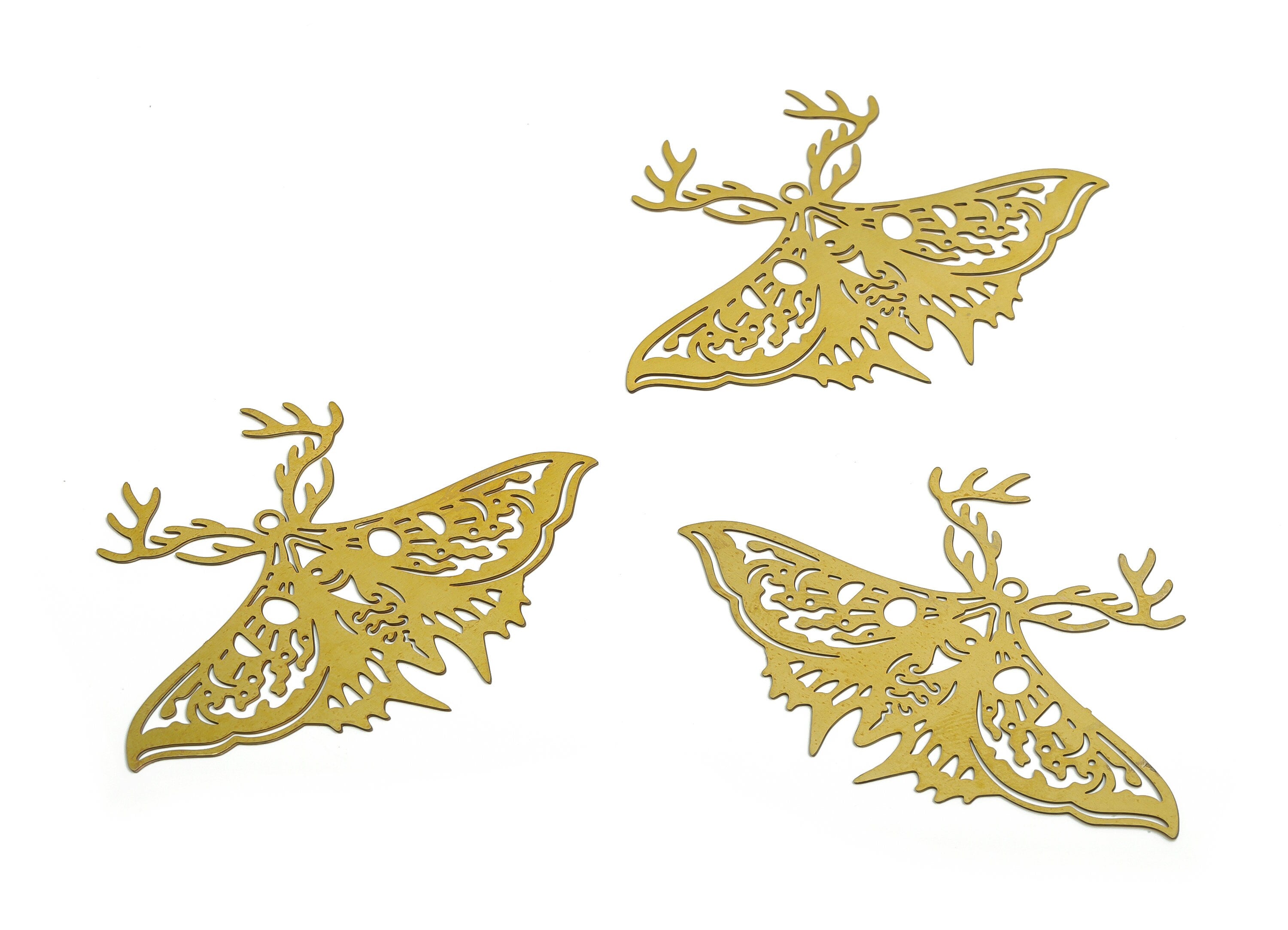 Raw Brass Horn Moth Earring Charms - Brass Butterfly Moth Pendant - DIY Jewelry Supplies - 52.41x38.1x0.3mm - JJB6795 - DOMEDBAZAAR