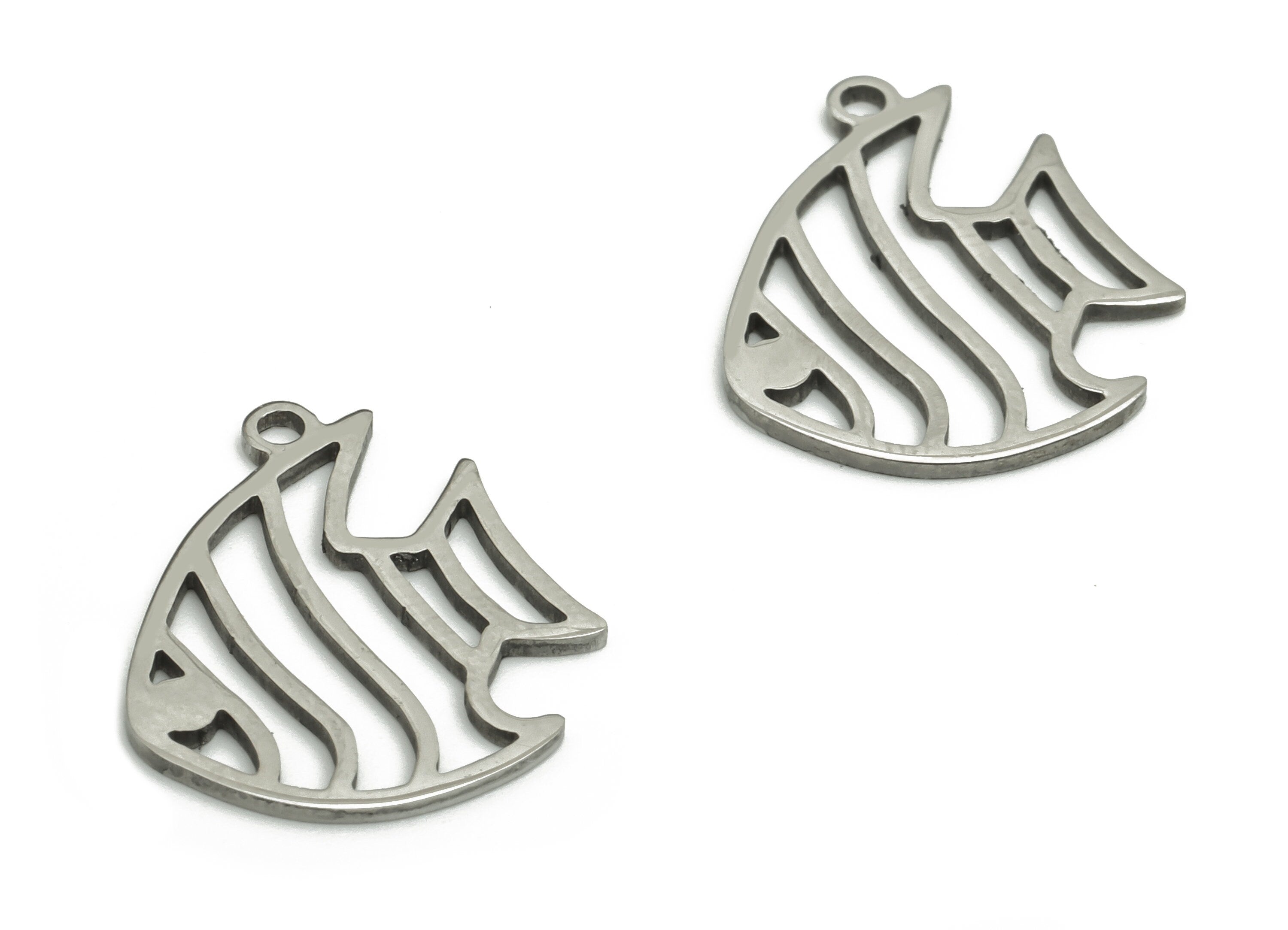 Stainless Steel Fish Earring Charms - Stainless Steel Fish Pendant - Jewelry Making Supplies - 17.54x15.41x1mm - SS1303 - DOMEDBAZAAR