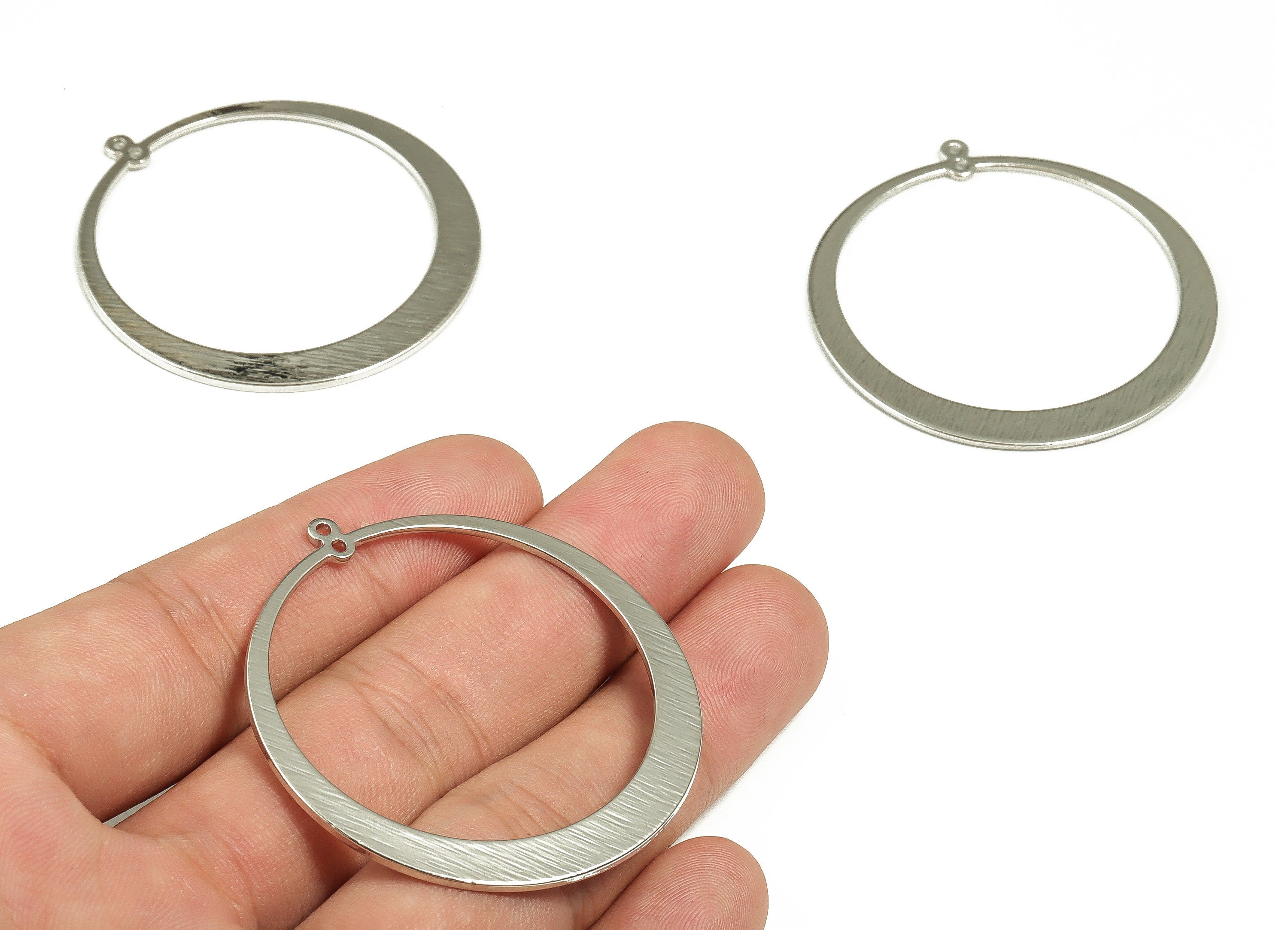 Brass Circle Charms - Silver Tone Plated Brass Circle Shape Pendant - Earring Findings - Jewelry Supplies - 48.37x45.59x1.31mm - PP2063S - DOMEDBAZAAR