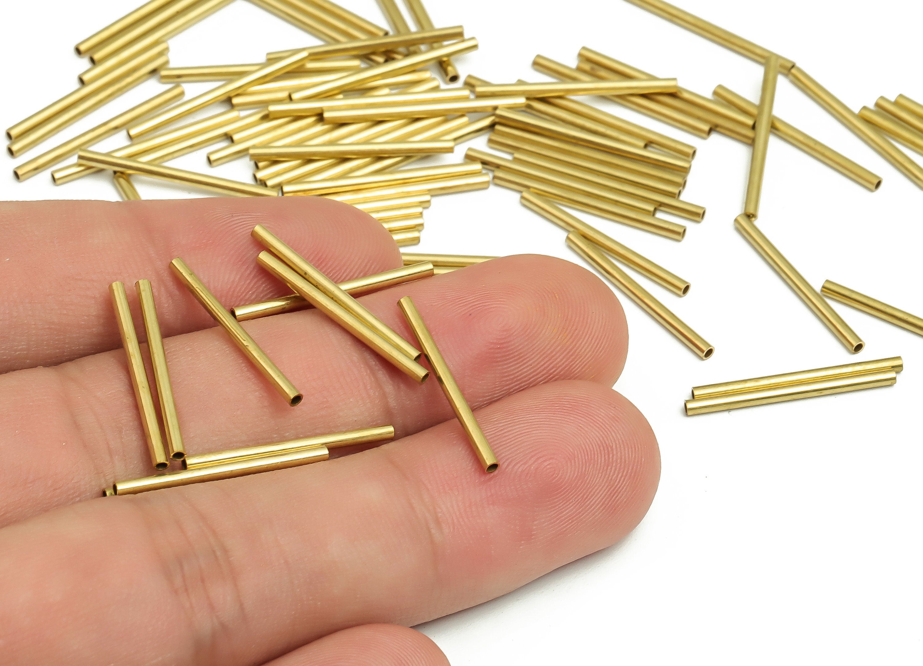 Round Brass Himmeli Tubes - Raw Brass Himmeli DIY Tube Beads - Circle Pipes for Geometric Shapes - For Air Plants -1.5x0.2x20mm- PP4567-20 - DOMEDBAZAAR