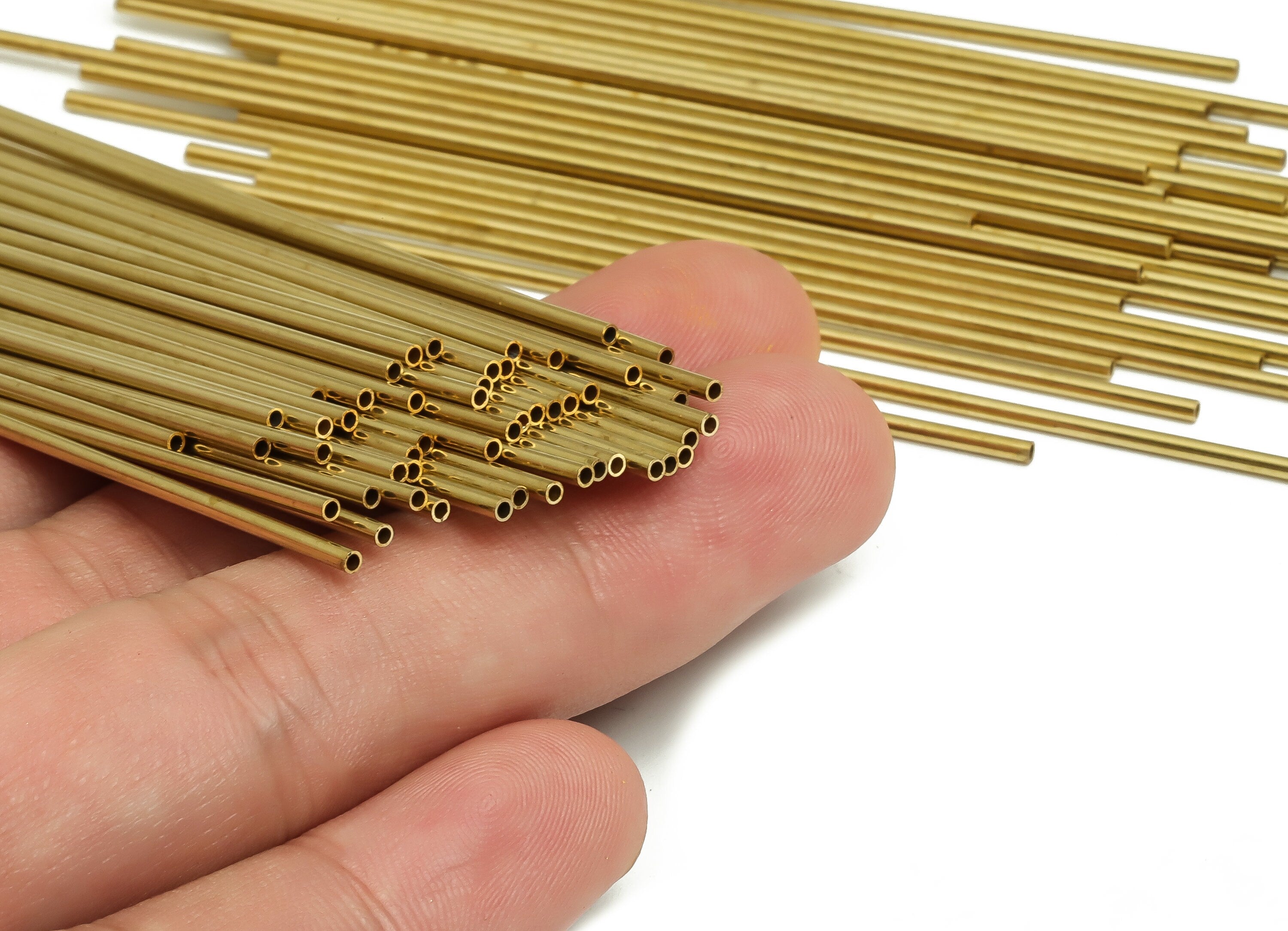 Round Brass Himmeli Tubes - Raw Brass Himmeli DIY Tube Beads - Circle Pipes for Geometric Shapes - For Air Plants -1.5x0.2x80mm- PP4567-80 - DOMEDBAZAAR