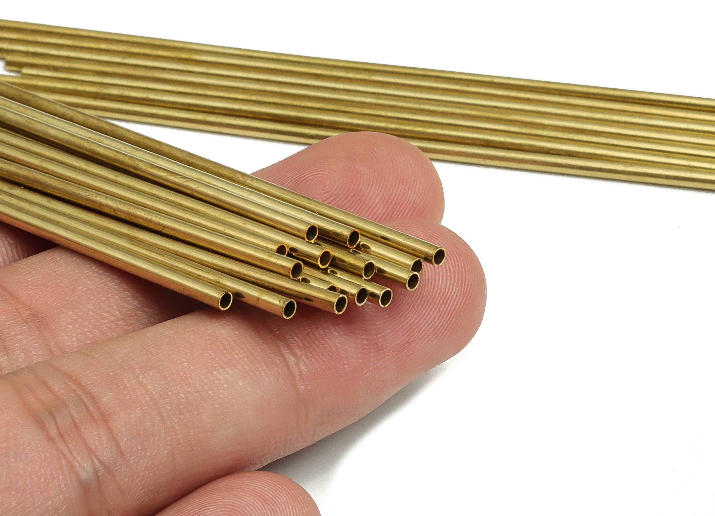 Round Brass Himmeli Tubes - Raw Brass Himmeli DIY Tube Beads - Circle Pipes for Geometric Shapes - For Air Plants -2x0.2x100mm- PP4568-100 - DOMEDBAZAAR