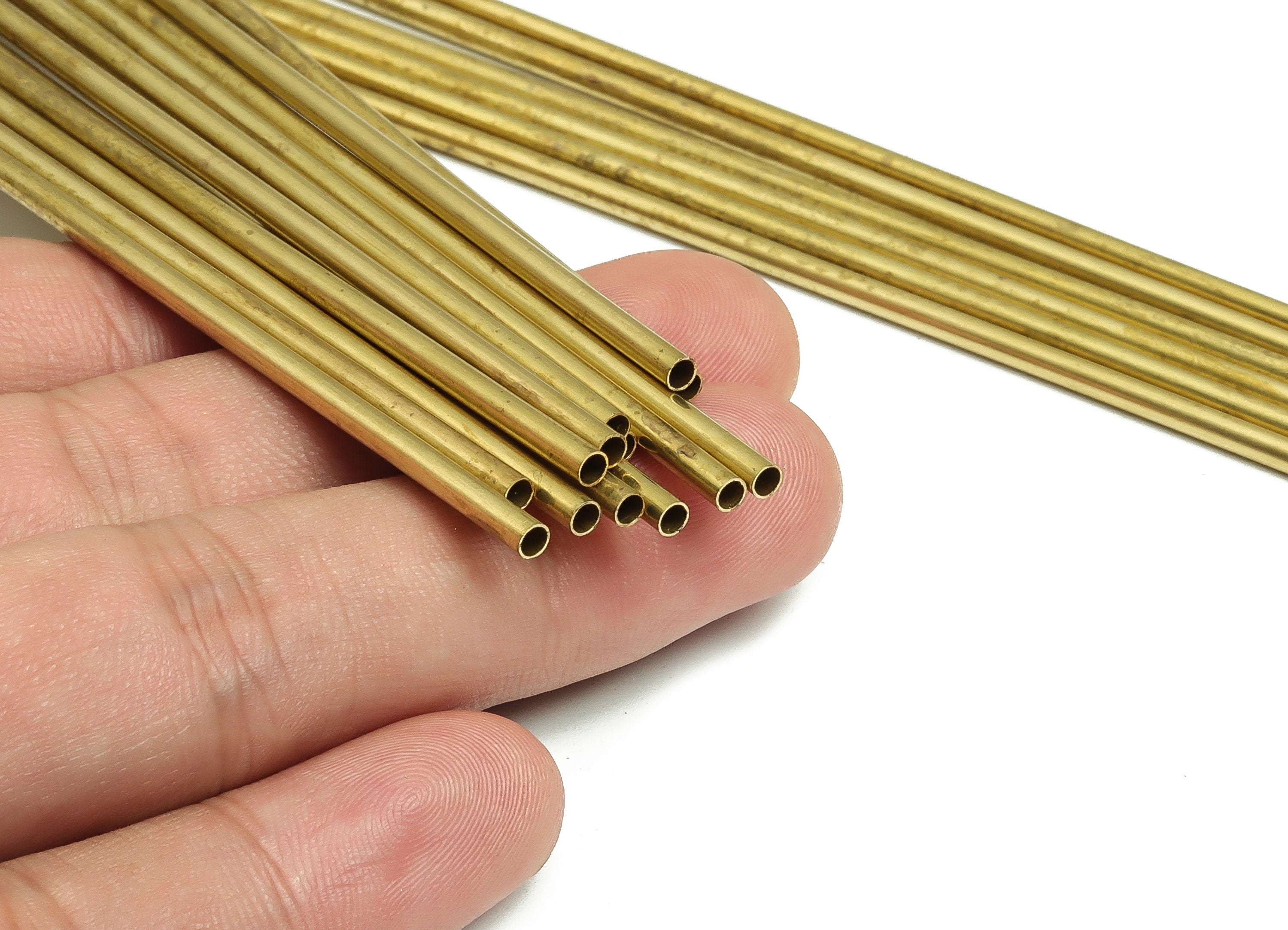Round Brass Himmeli Tubes - Raw Brass Himmeli DIY Tube Beads - Circle Pipes for Geometric Shapes - For Air Plants -2.5x0.2x160mm- PP4569-160 - DOMEDBAZAAR