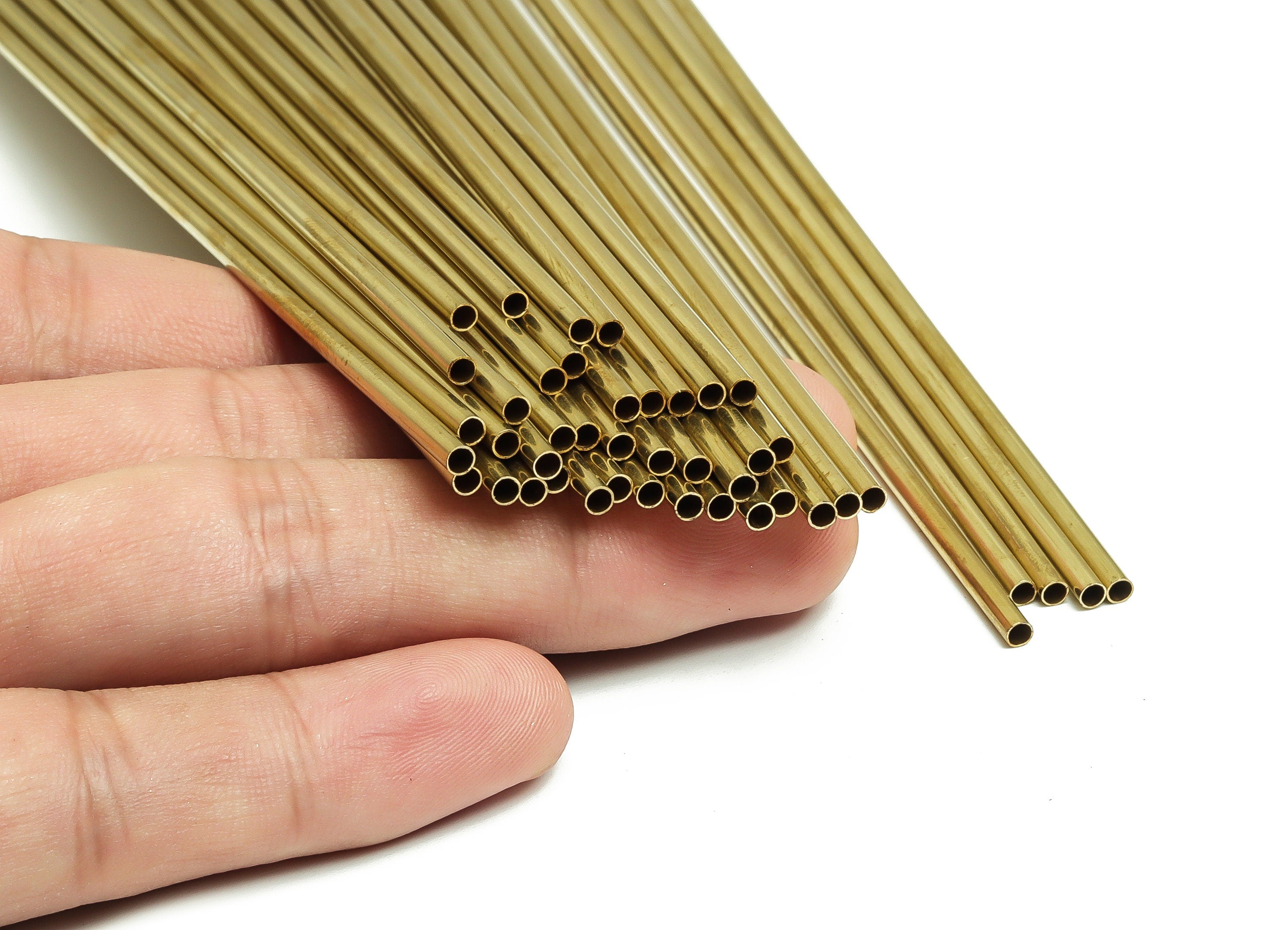 Round Brass Himmeli Tubes - Raw Brass Himmeli DIY Tube Beads - Circle Pipes for Geometric Shapes - For Air Plants -2.5x0.2x225mm- PP4569-225 - DOMEDBAZAAR
