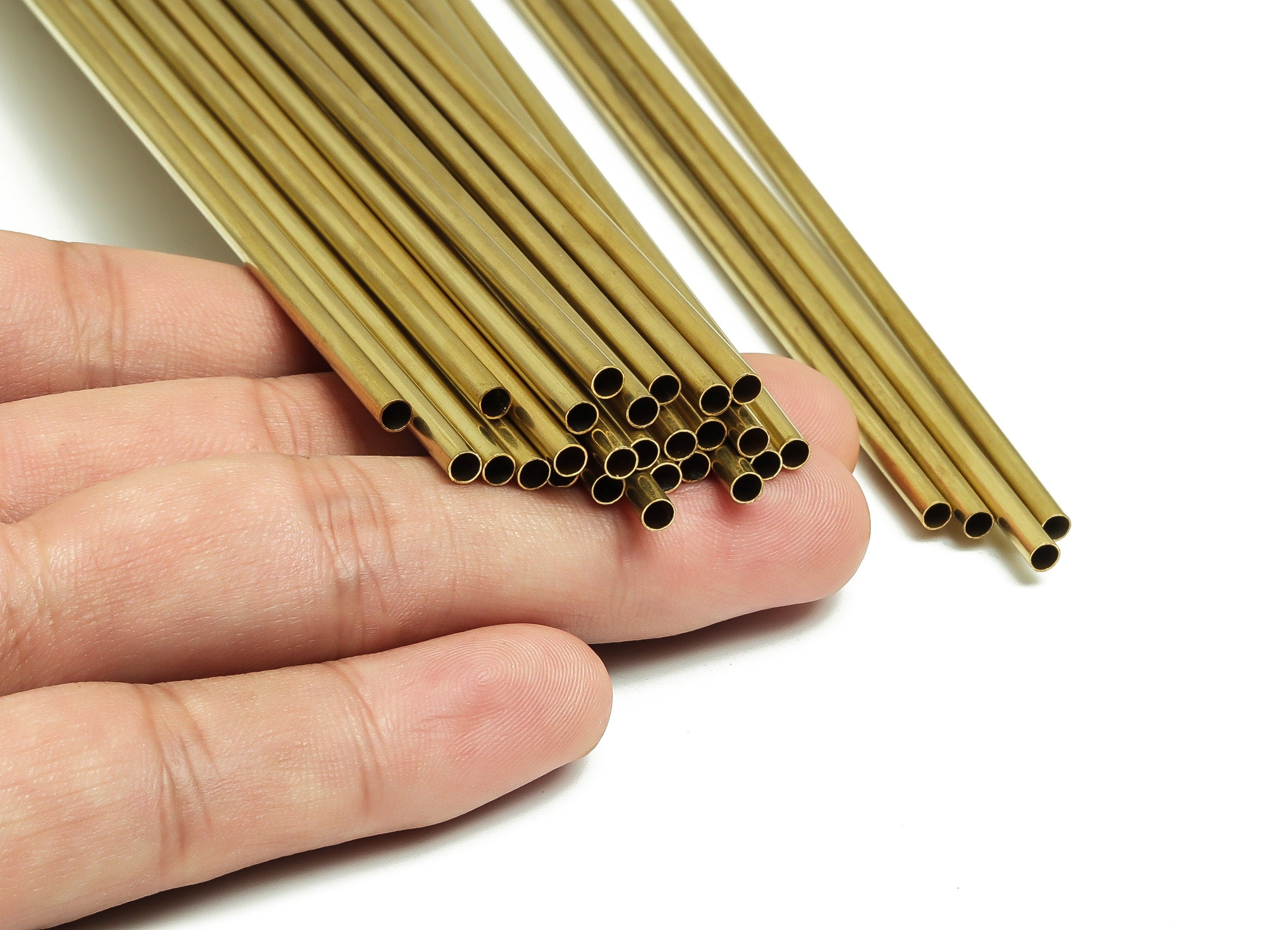 Round Brass Himmeli Tubes - Raw Brass Himmeli DIY Tube Beads - Circle Pipes for Geometric Shapes - For Air Plants -3x0.2x350mm- PP4570-350 - DOMEDBAZAAR