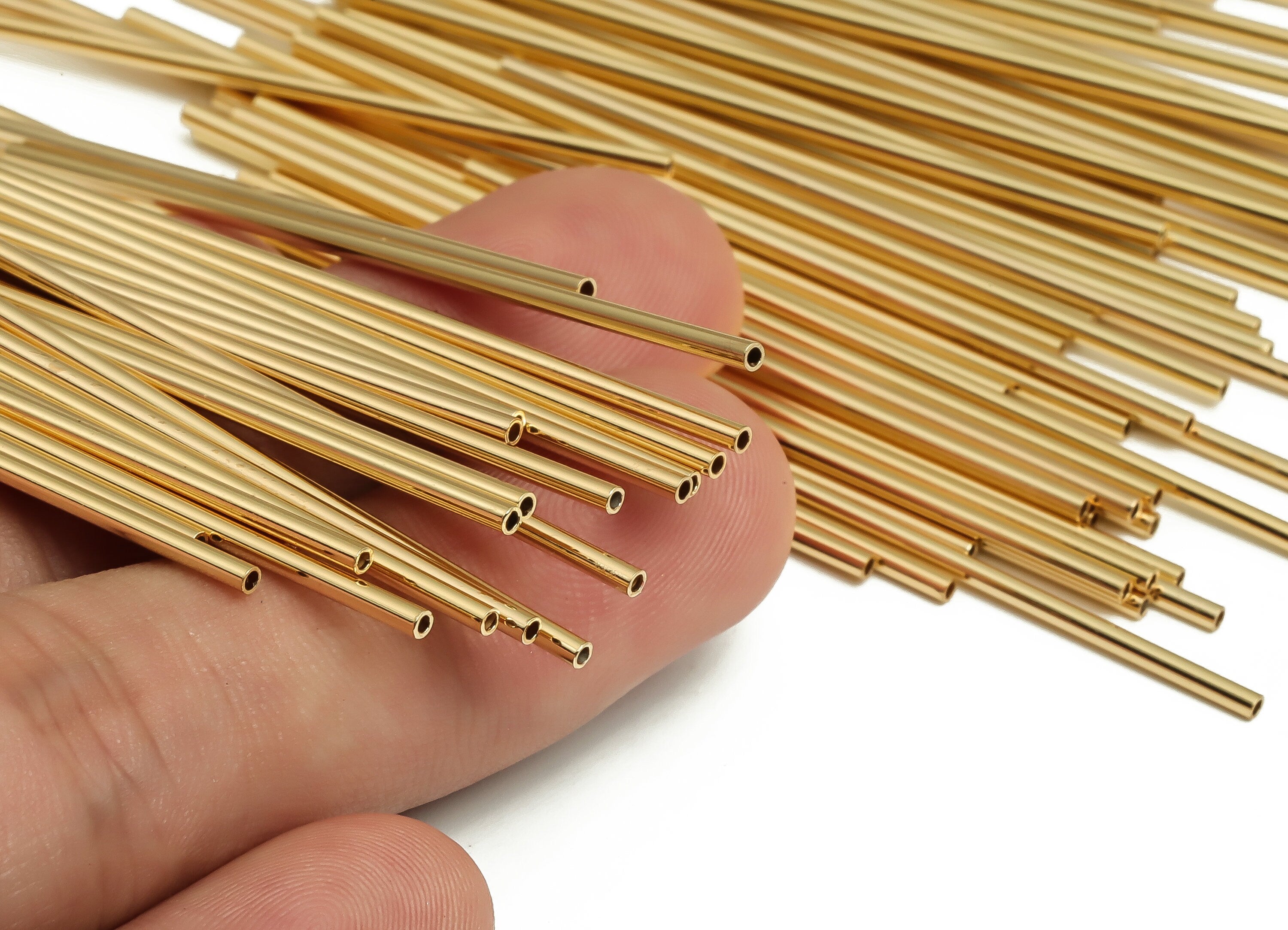 Brass Himmeli Tubes - Brass Himmeli DIY Tube Beads - Geometric Shapes - For Air Plants - 18k Real Gold Plated Brass -1.5x0.2x60mm-RGP4047-60 - DOMEDBAZAAR