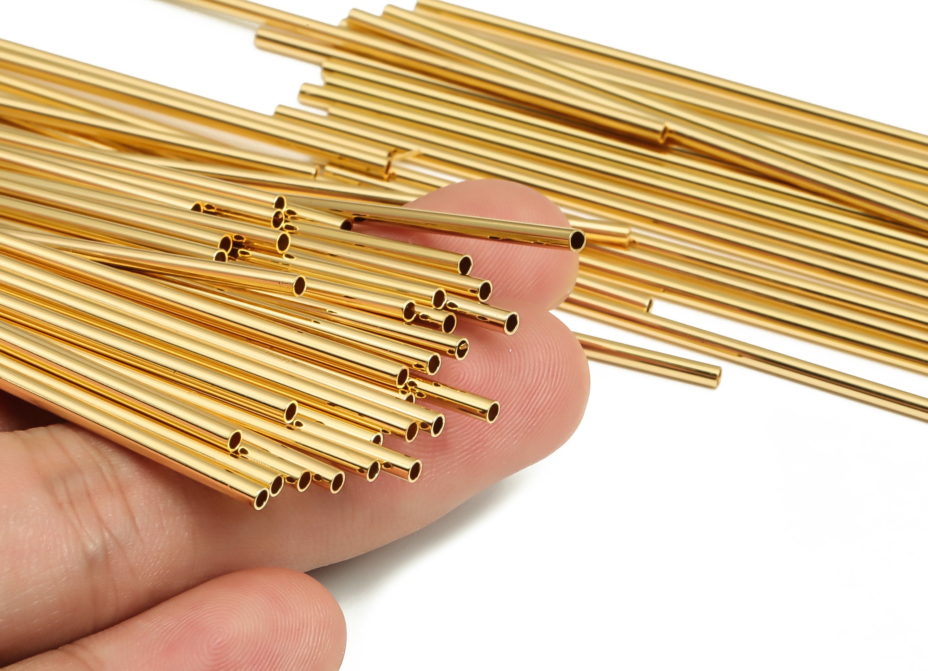 Brass Himmeli Tubes - Brass Himmeli DIY Tube Beads - Geometric Shapes - For Air Plants - 18k Real Gold Plated Brass -2x0.2x70mm- RGP4048-70 - DOMEDBAZAAR