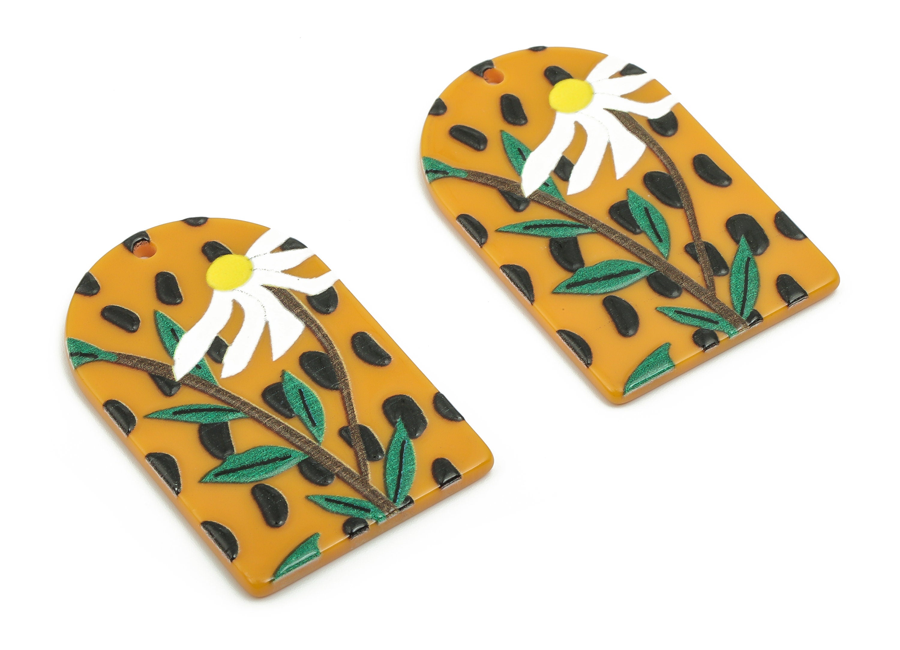 Acrylic Flower D Earring Charms - Acrylic Leafs Flower Pandant - Earring Findings - Jewelry Supplies - 39.6x25.55x2.53mm - AC2016 - DOMEDBAZAAR