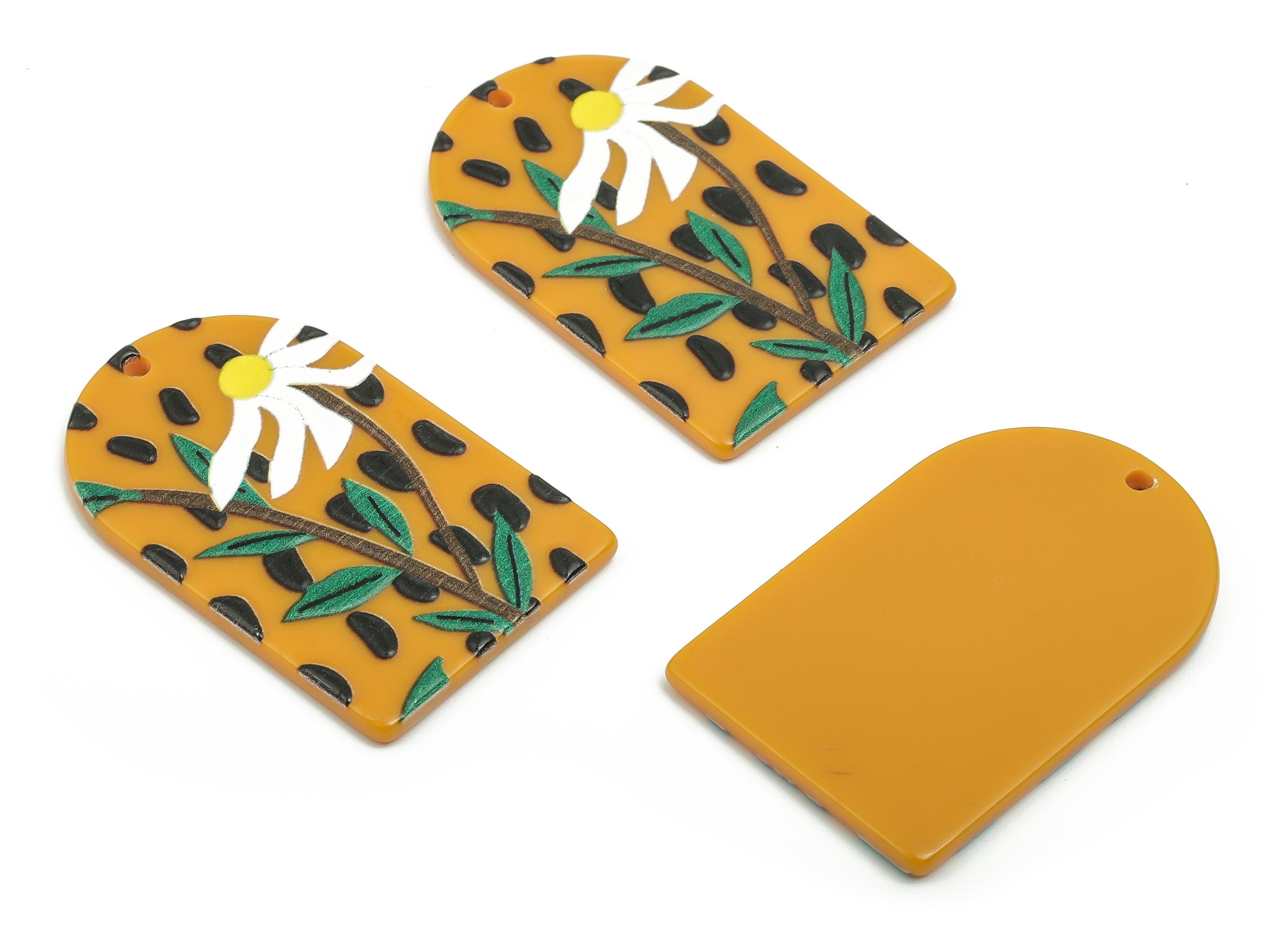 Acrylic Flower D Earring Charms - Acrylic Leafs Flower Pandant - Earring Findings - Jewelry Supplies - 39.6x25.55x2.53mm - AC2016 - DOMEDBAZAAR