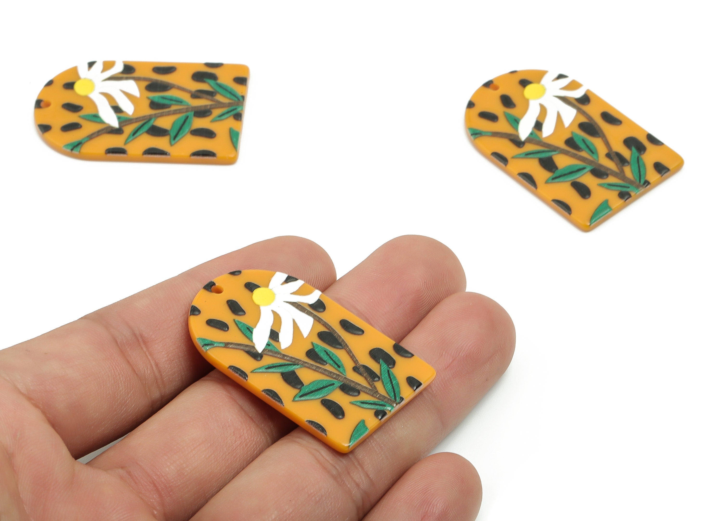 Acrylic Flower D Earring Charms - Acrylic Leafs Flower Pandant - Earring Findings - Jewelry Supplies - 39.6x25.55x2.53mm - AC2016 - DOMEDBAZAAR