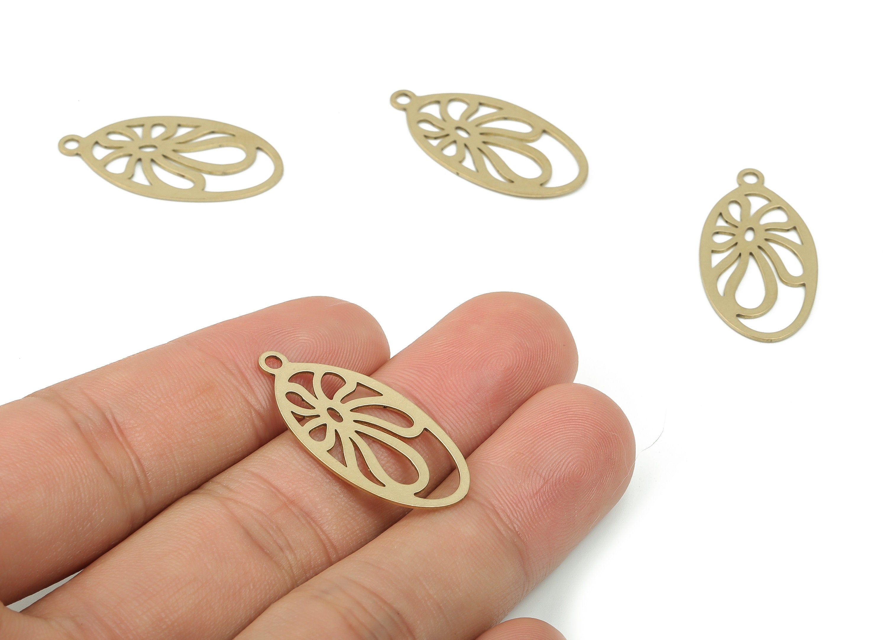 Oval Brass Charms - Brass Oval Palm Tree Earring Charms - Raw Brass Geometrical Charm - Jewelry Making Supplies -29.96x14.98x0.65mm- PP4839 - DOMEDBAZAAR