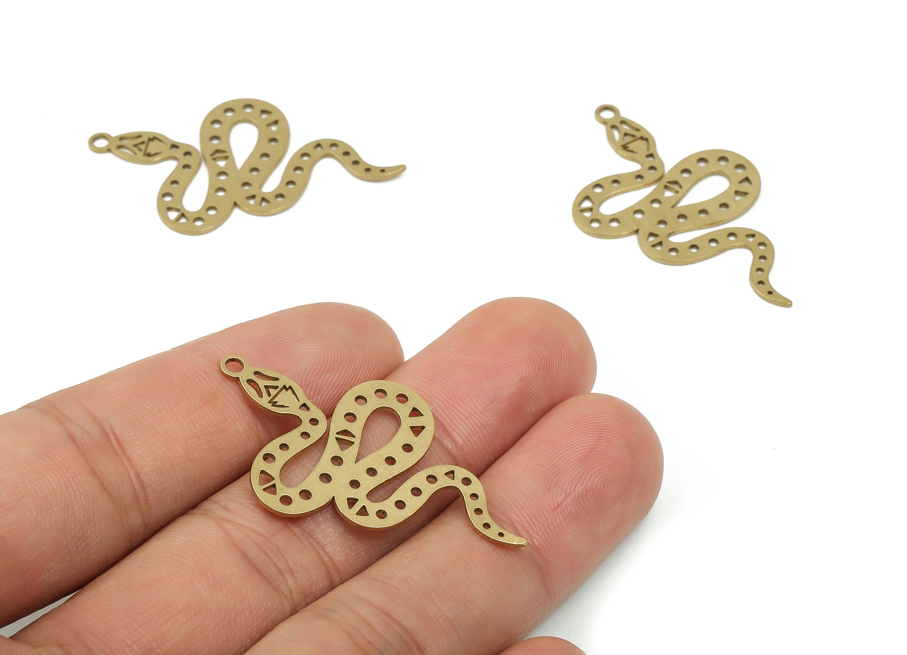 Brass Snake Earring Charms - Raw Brass Snake Pendant - Jewelry Making Supplies - 40.12x24.18x0.72mm - PPA0025 - DOMEDBAZAAR
