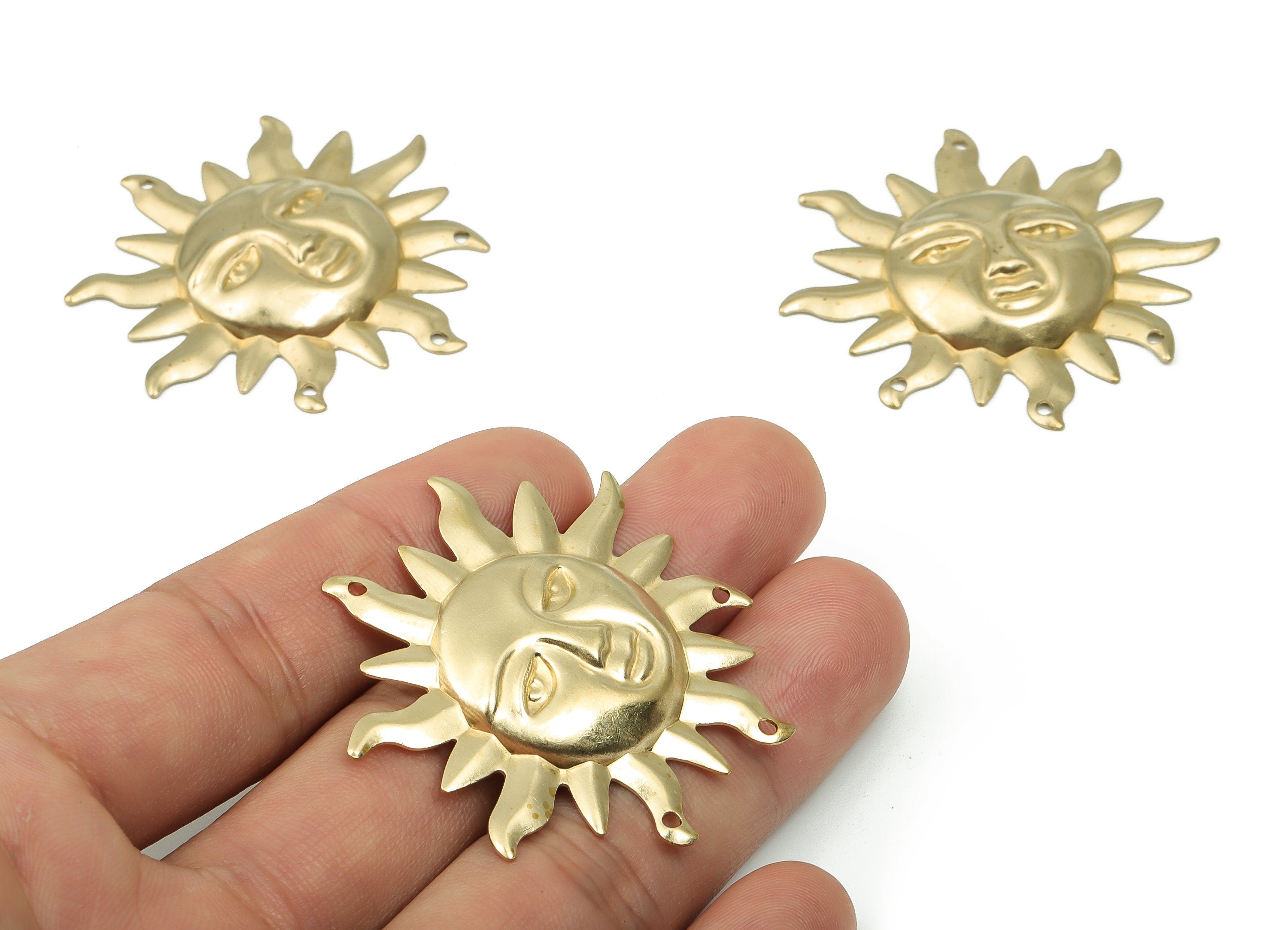 Raw Brass Sun Face Charm - Brass Sun Pendant Charms - Brass Round Sun Face Bracelet Charm - Jewelry Supplies - 47.7x45.93x1.26mm - PP4833 - DOMEDBAZAAR
