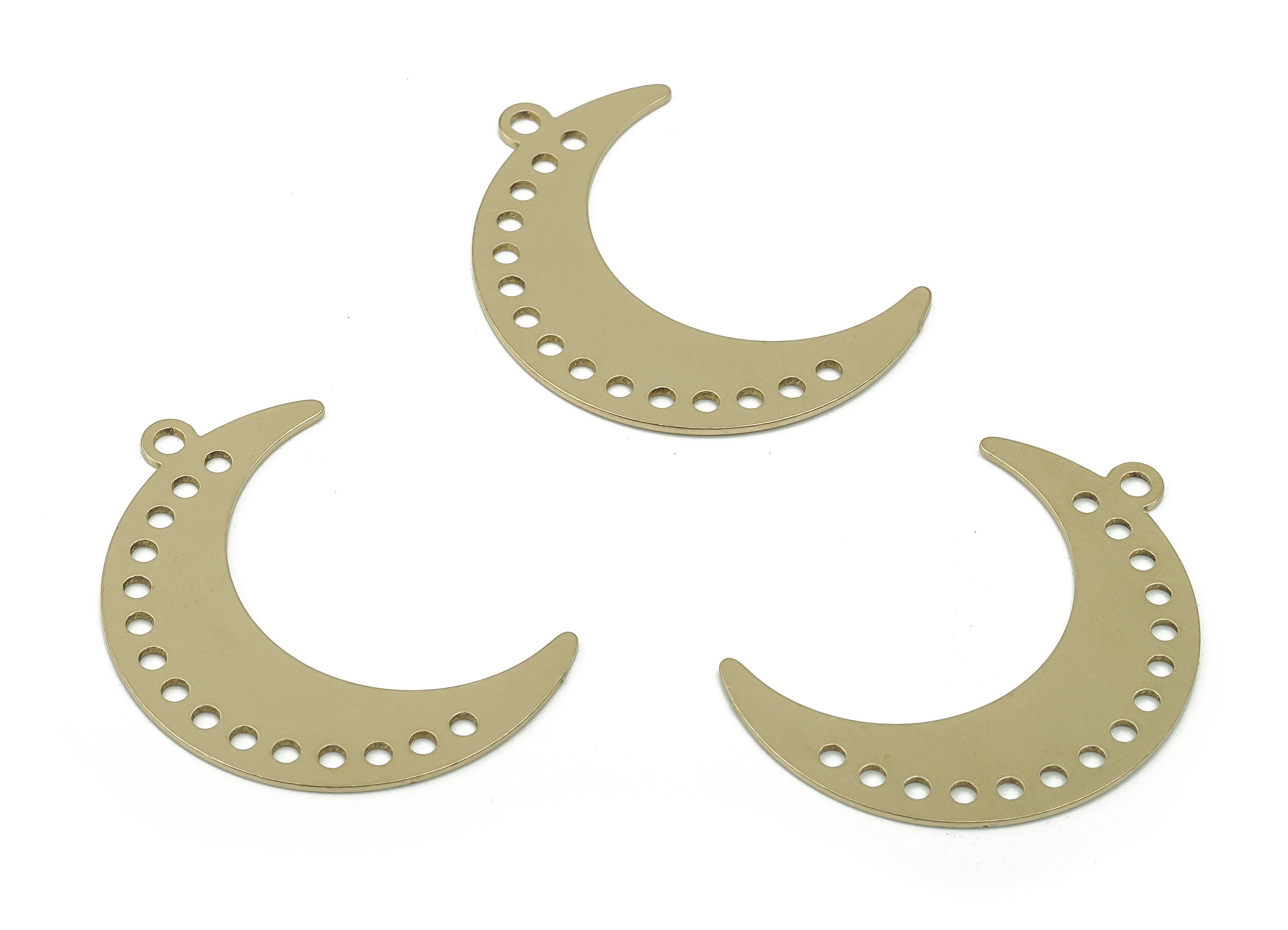 Brass Crescent Earring Connector - Raw Brass Moon Charms and Pendant - Jewelry Making Supplies - 34.58x23.57x0.72mm - PPA0155 - DOMEDBAZAAR