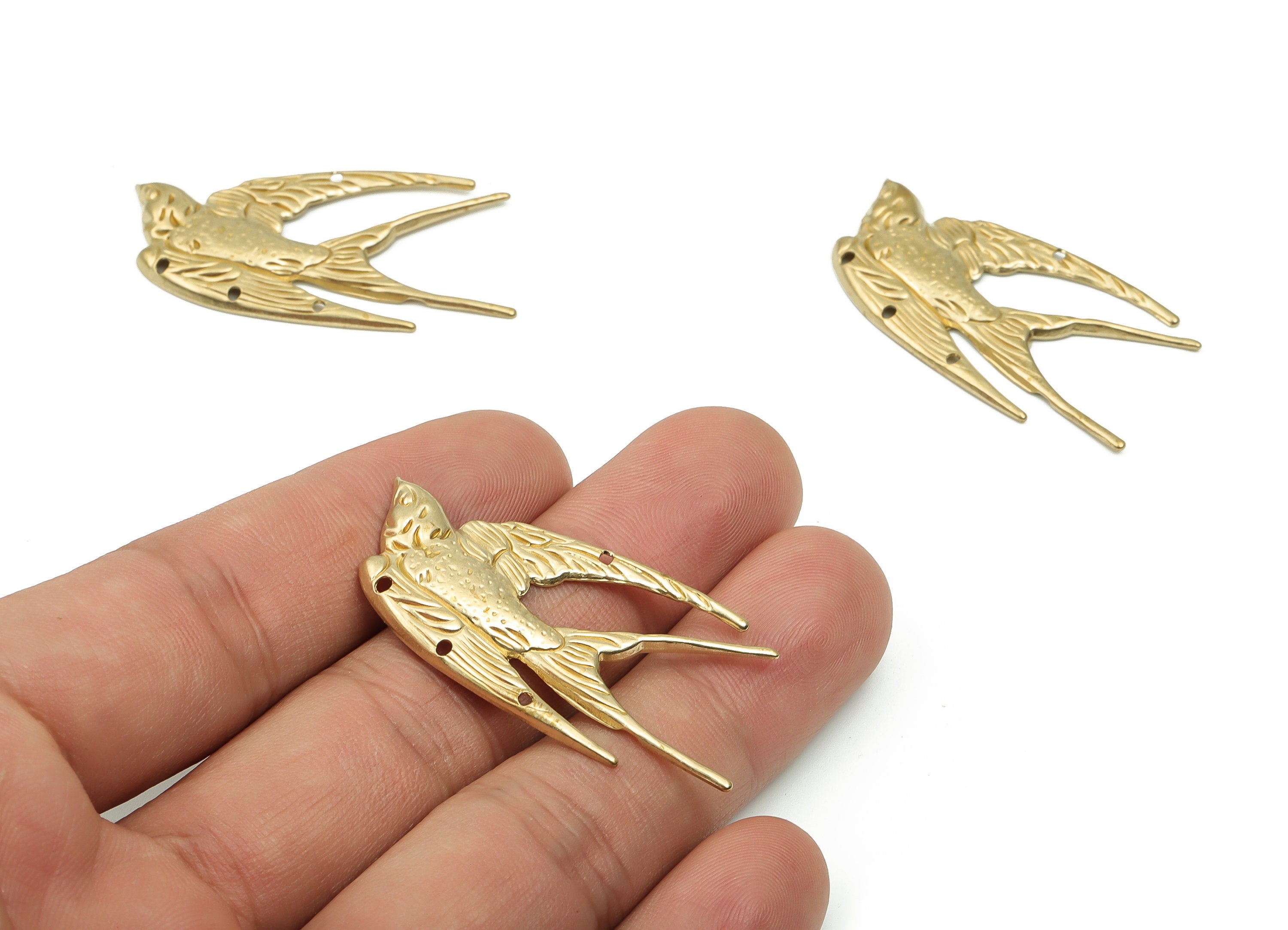 Brass Swallow Earring Connectors - Raw Brass Flying Bird Charms and Pendant - Jewelry Making Supplies - 39.55x22.38x1.86mm - PP4822 - DOMEDBAZAAR